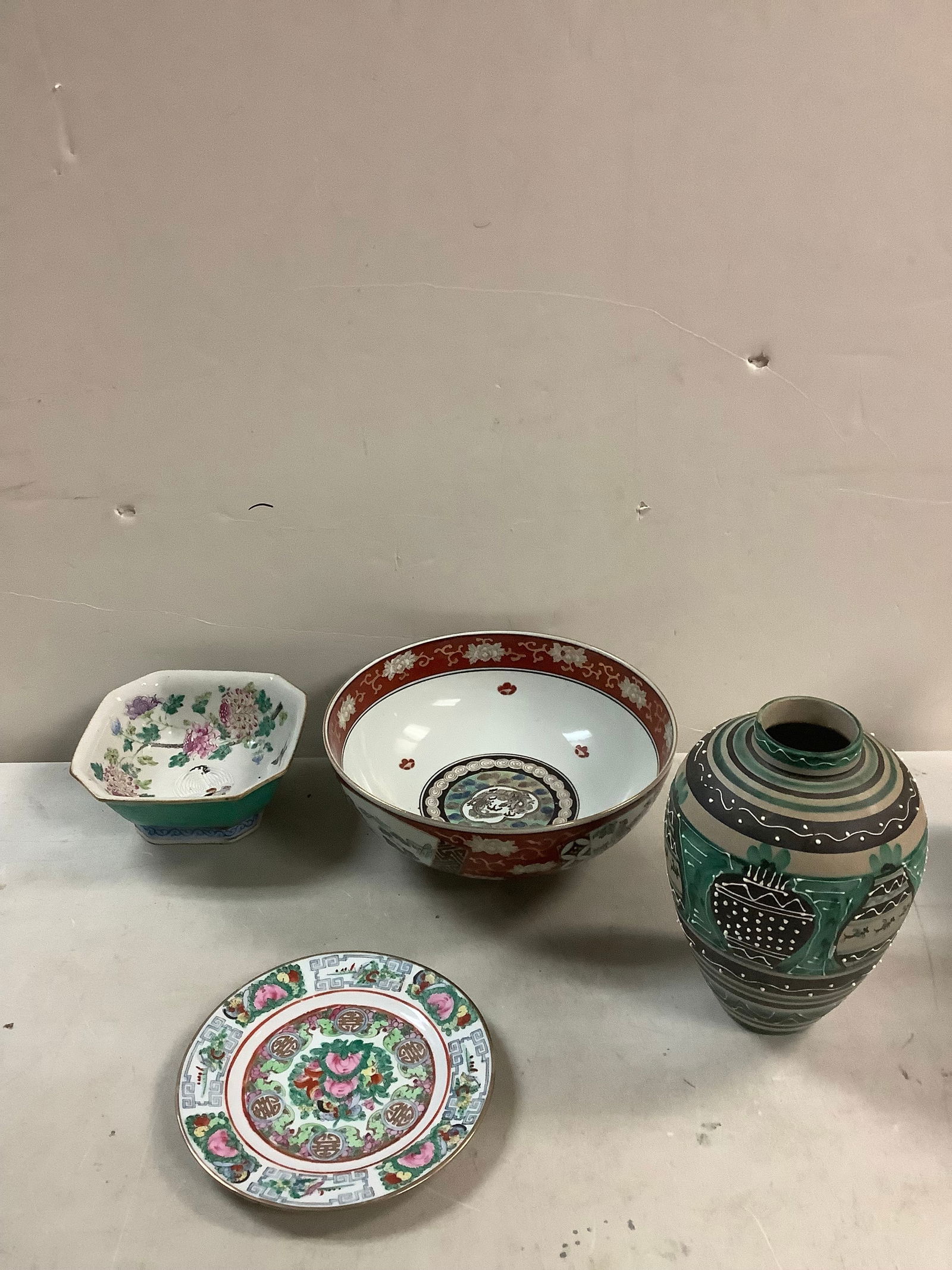 Lot of Hand painted vase 8.5in tall, hand painted oriental bowl, oriental plate and more (1 of 1)