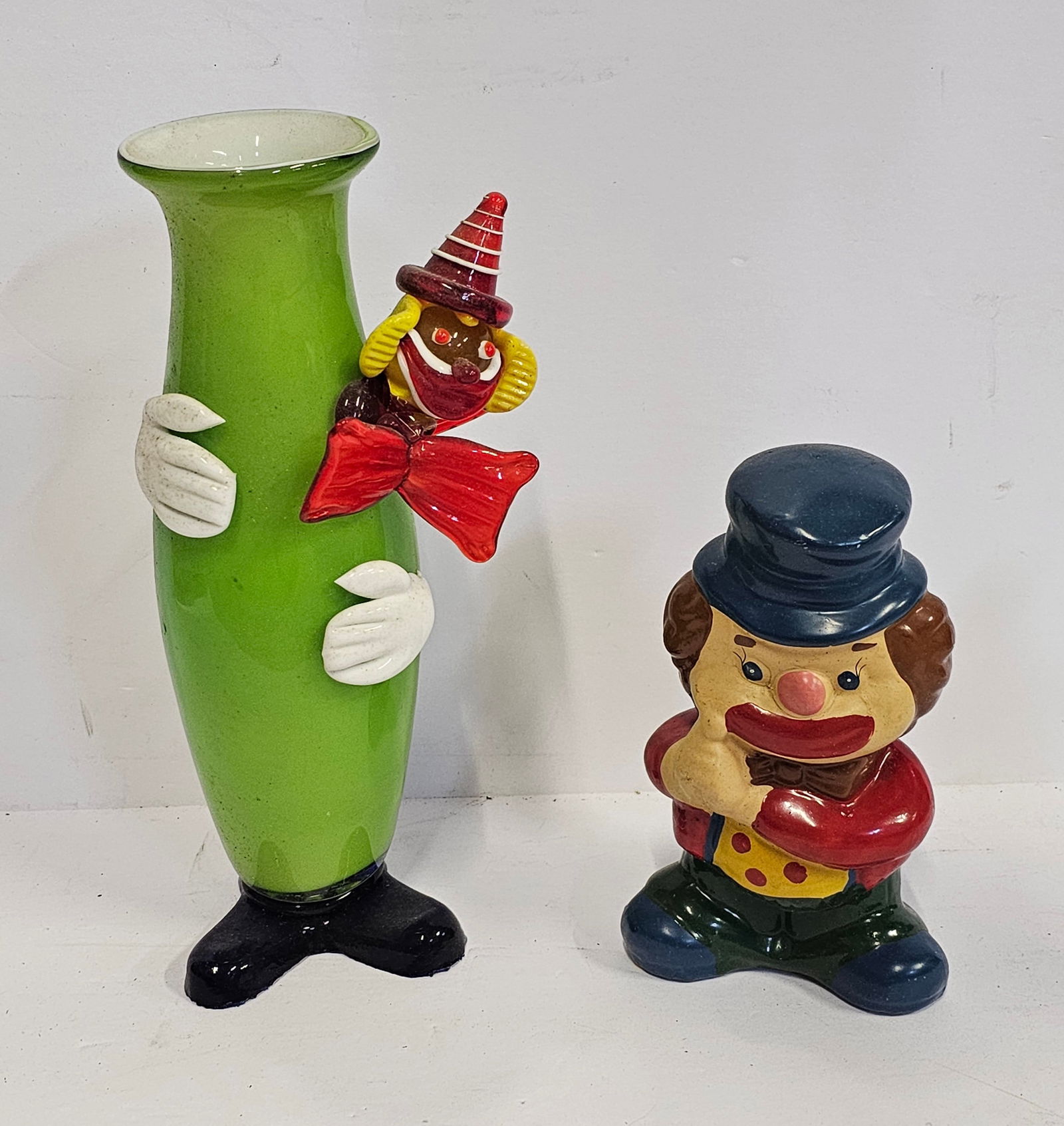 Vintage Art Glass Clown Vase and Ceramic Bank (1 of 2)