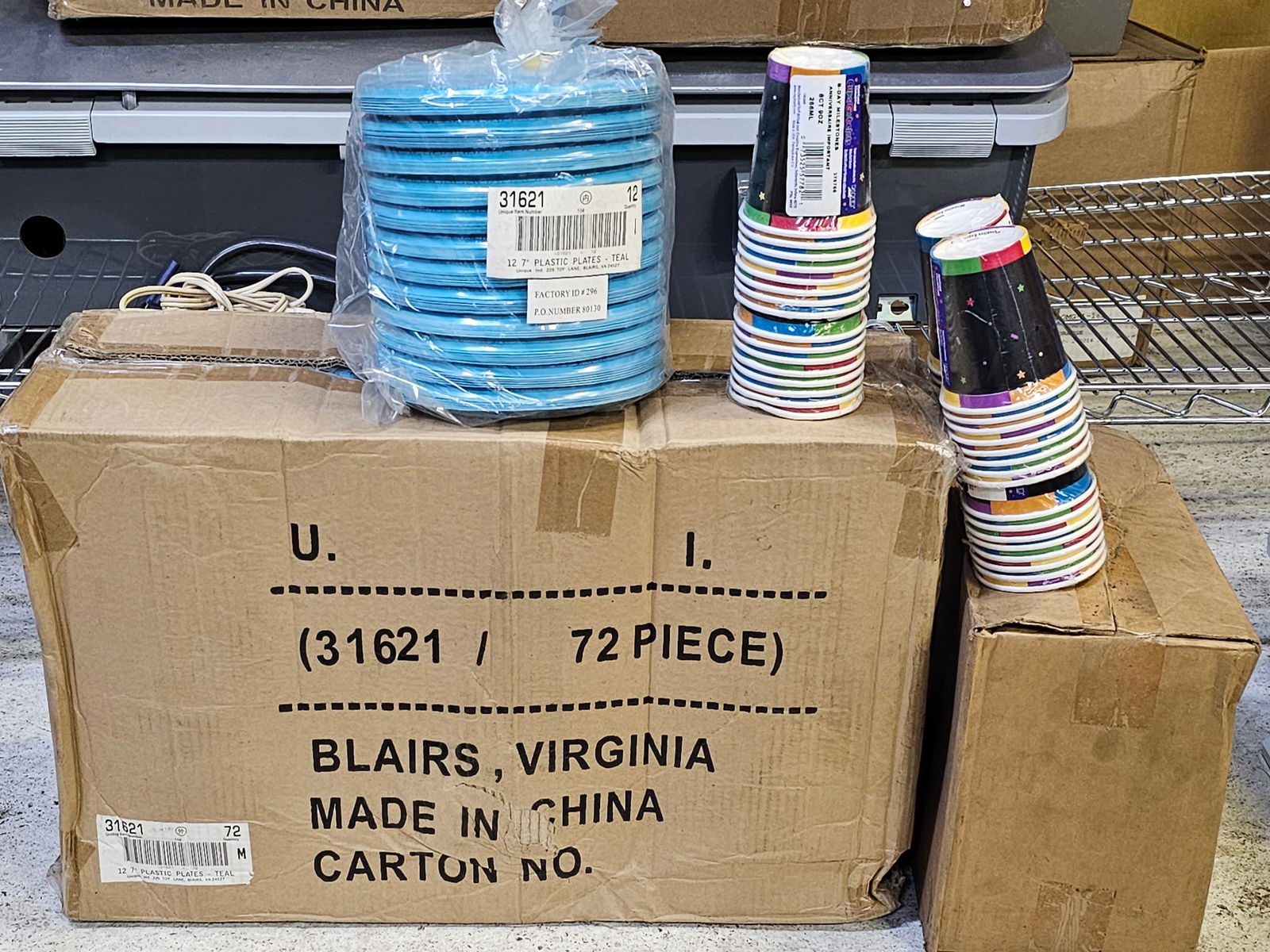 New Case of Blue Plastic Plates and Paper Party Cups: New Case of Blue Plastic Plates and Paper Party Cups