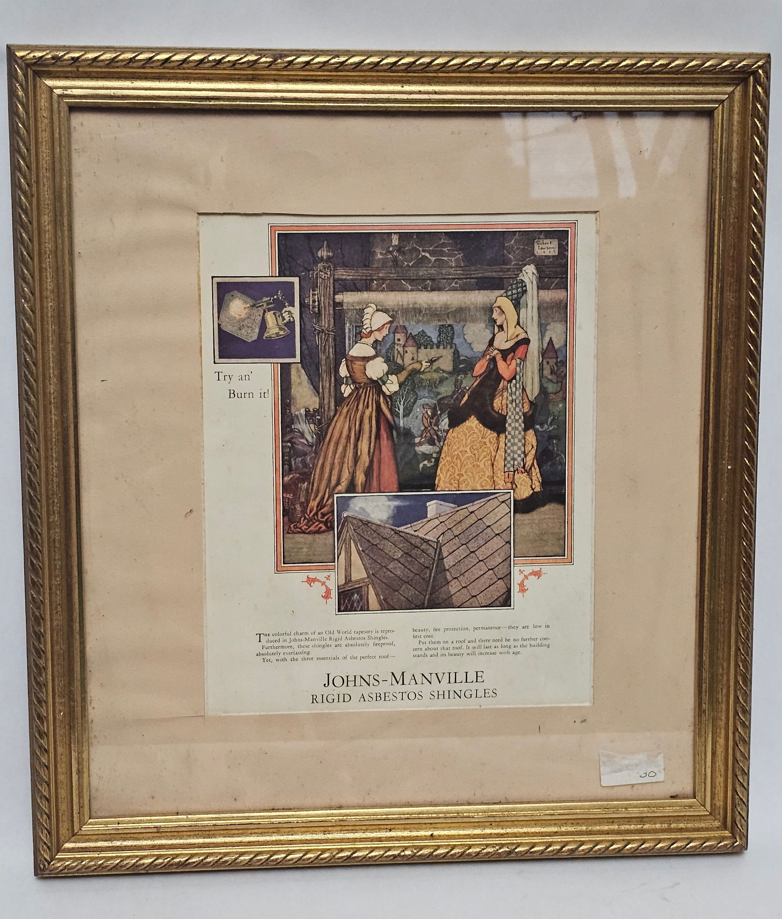 Vintage Framed Asbestos Shingles Ad 15x13" (1 of 1)