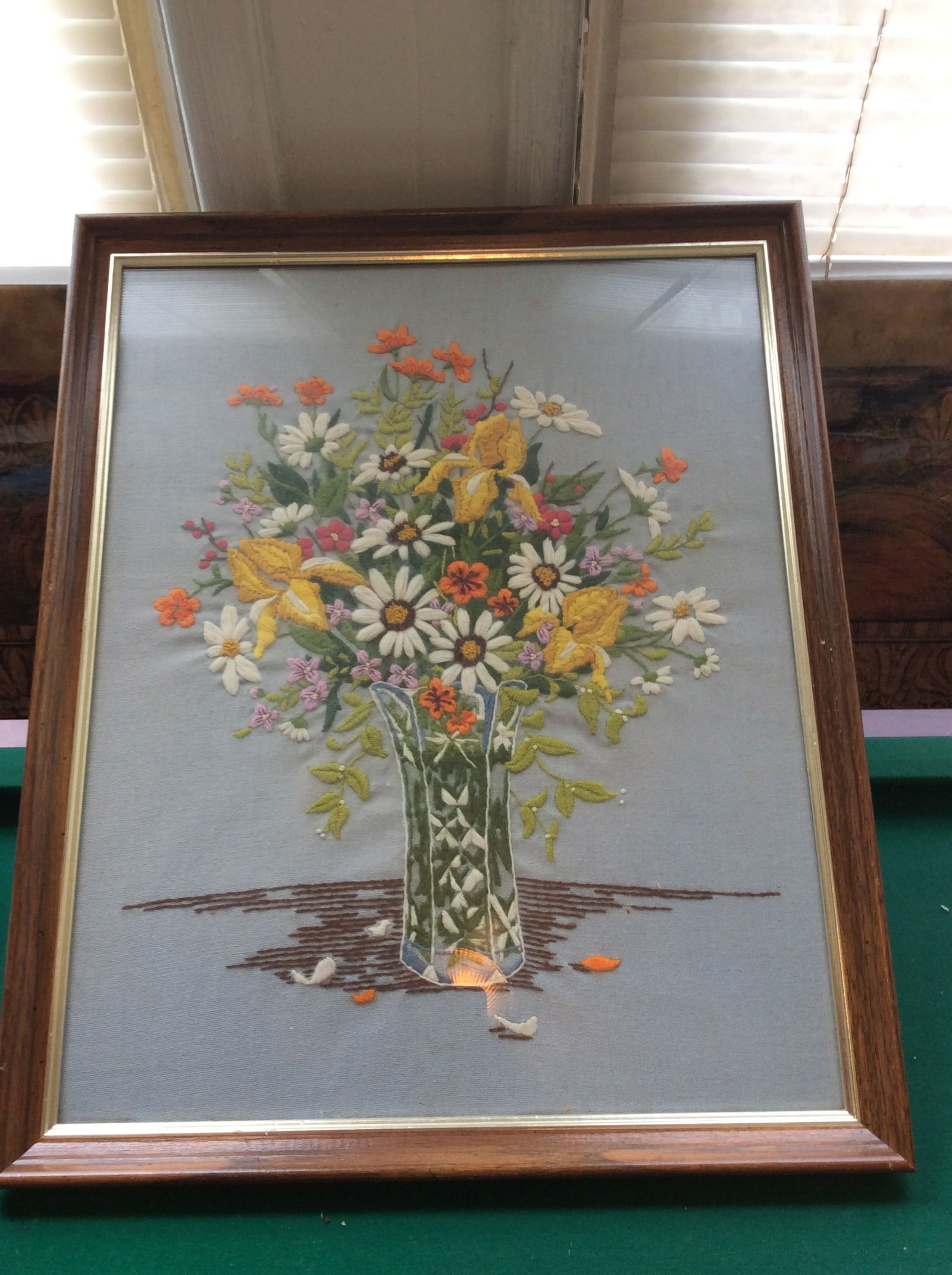 Vintage Framed Flower Stitched Picture (1 of 1)