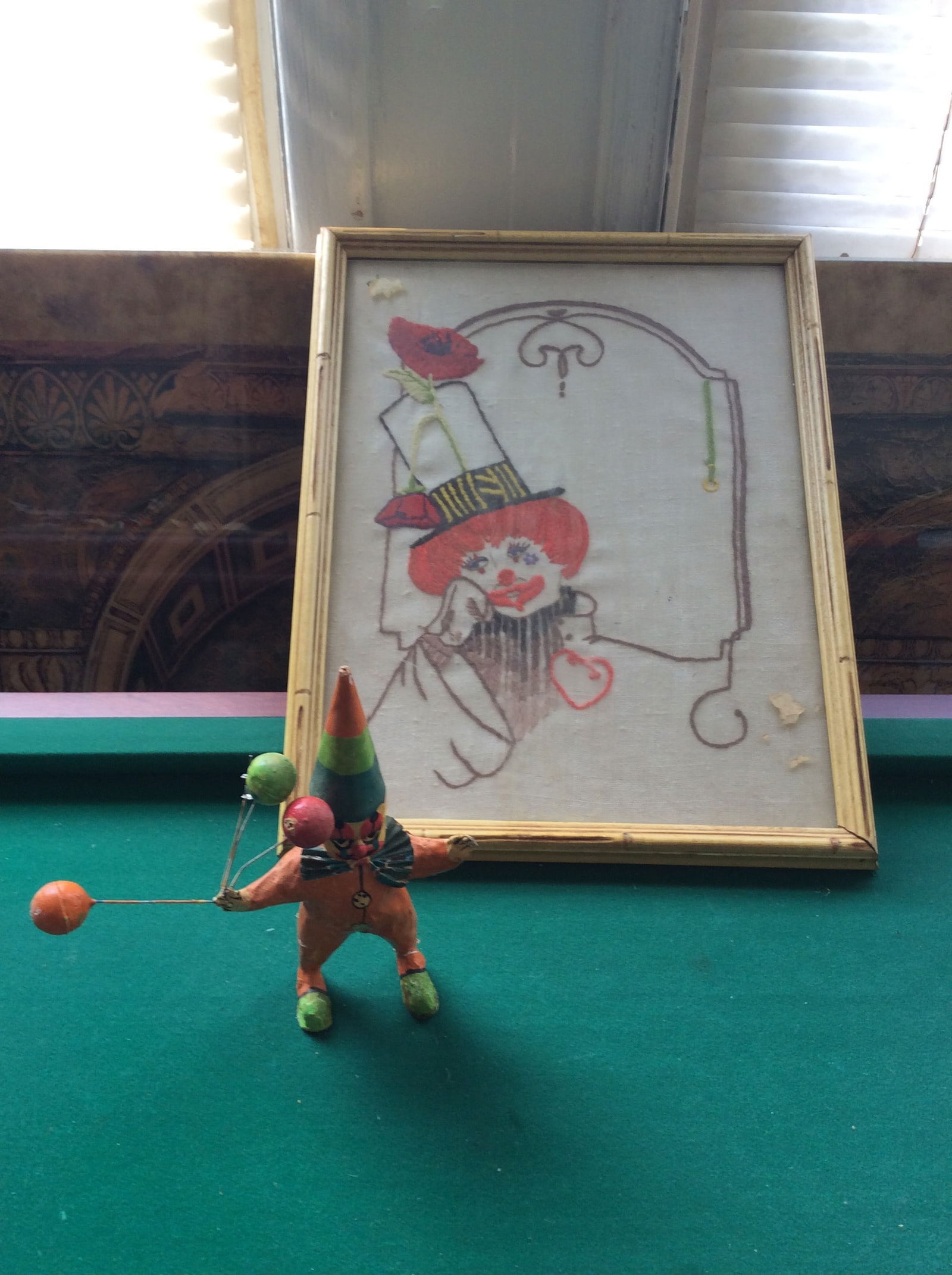 Vintage Framed Ronald McDonald Stitched Picture and Paper Mache Clown (1 of 1)