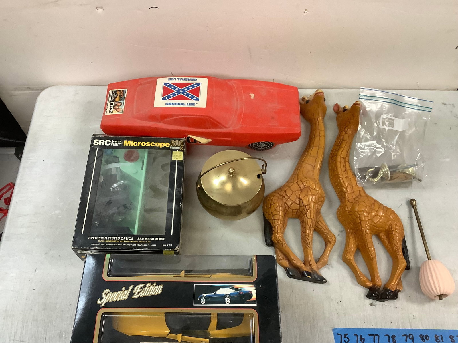 Lot of The Dukes Of Hazard Coin Bank Car, SRC Microscope, Maisto Corvette ZR-1 1:18 Scale and More: Lot of The Dukes Of Hazard Coin Bank Car, SRC Microscope, Maisto Corvette ZR-1 1:18 Scale and More