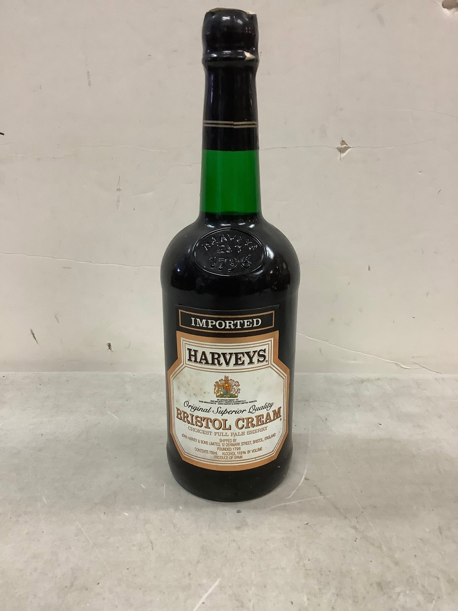 Sealed Imported Harveys Bristol Cream Full Pale Sherry 750 ML: Any contents in bottle is Free; You are bidding on the bottle & unbroken tax stamp