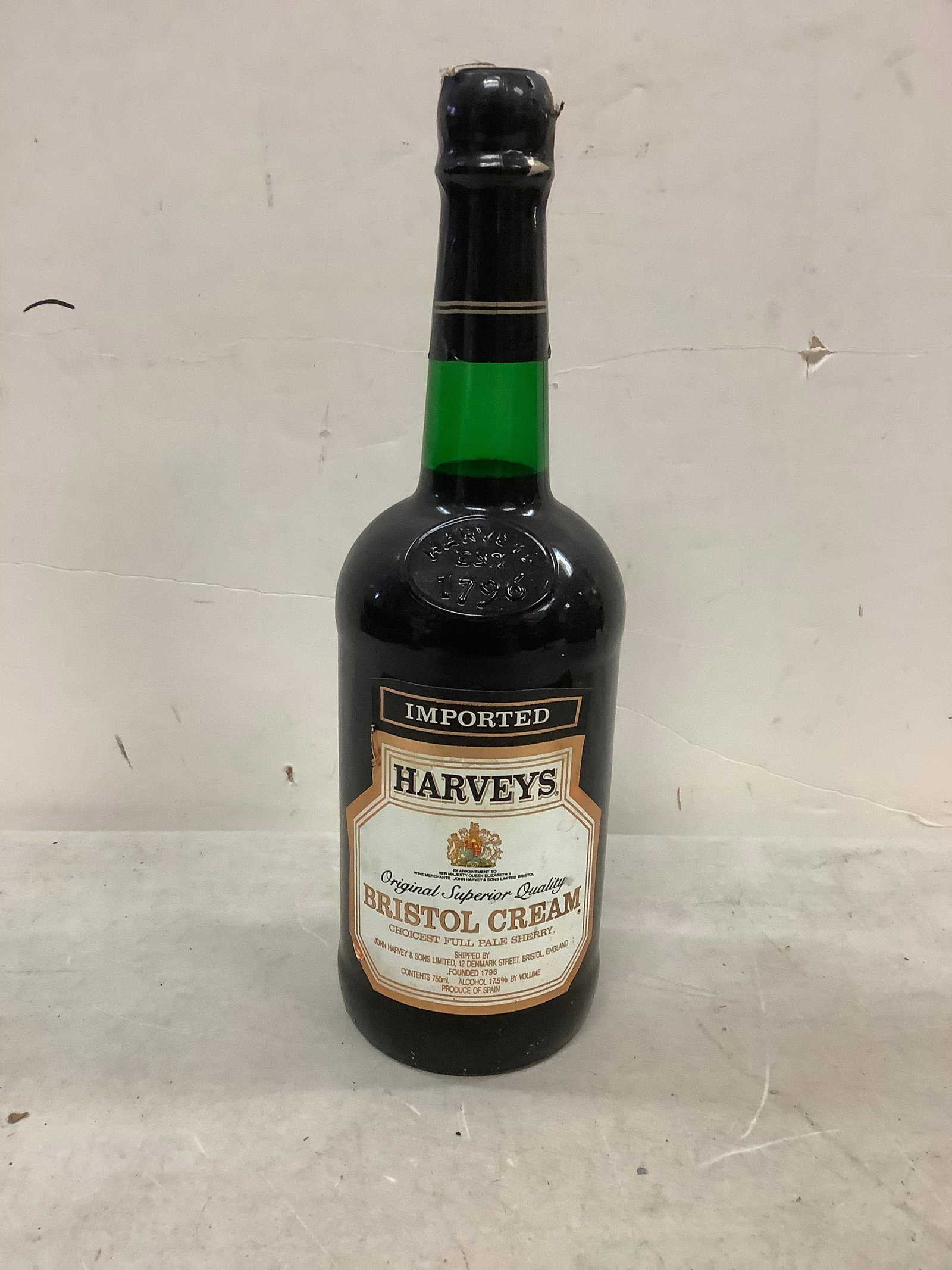 Sealed Imported Harveys Bristol Cream Full Pale Sherry 750 ML: Any contents in bottle is Free; You are bidding on the bottle & unbroken tax stamp
