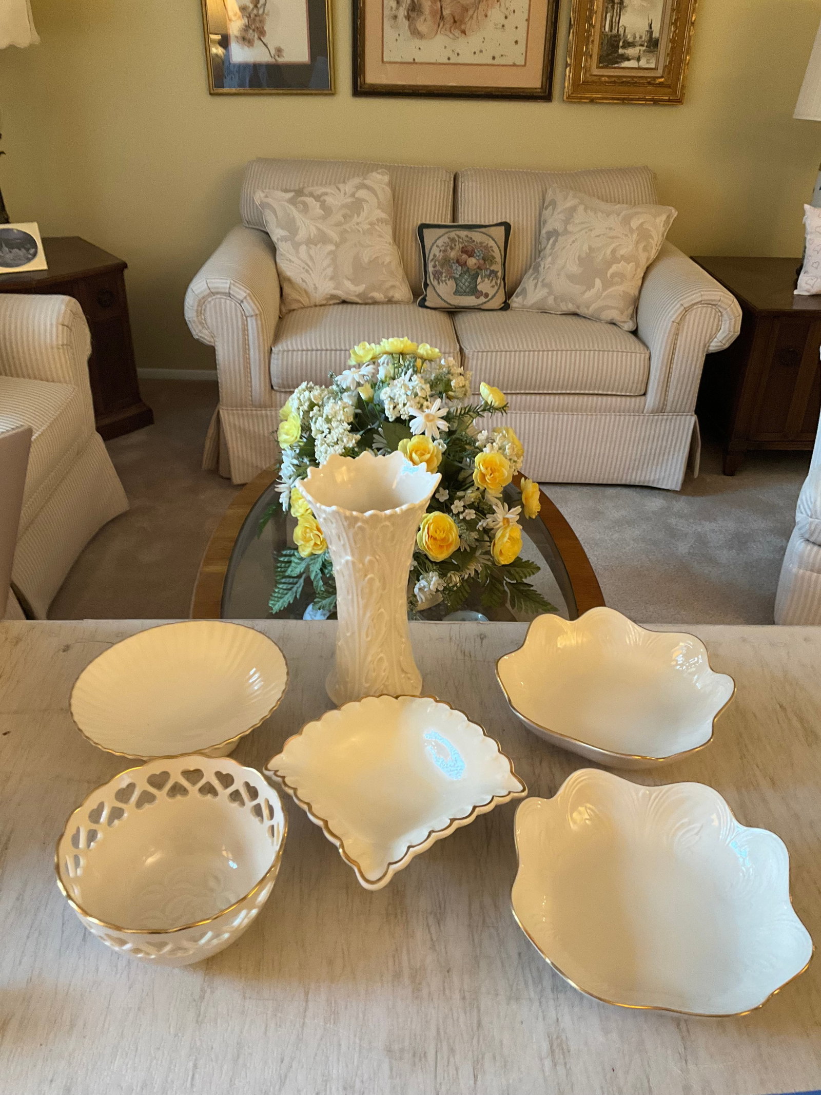 lot of lenox and other bowls and vase, vase stands 9â€ tall: lot of lenox and other bowls and vase, vase stands 9” tall