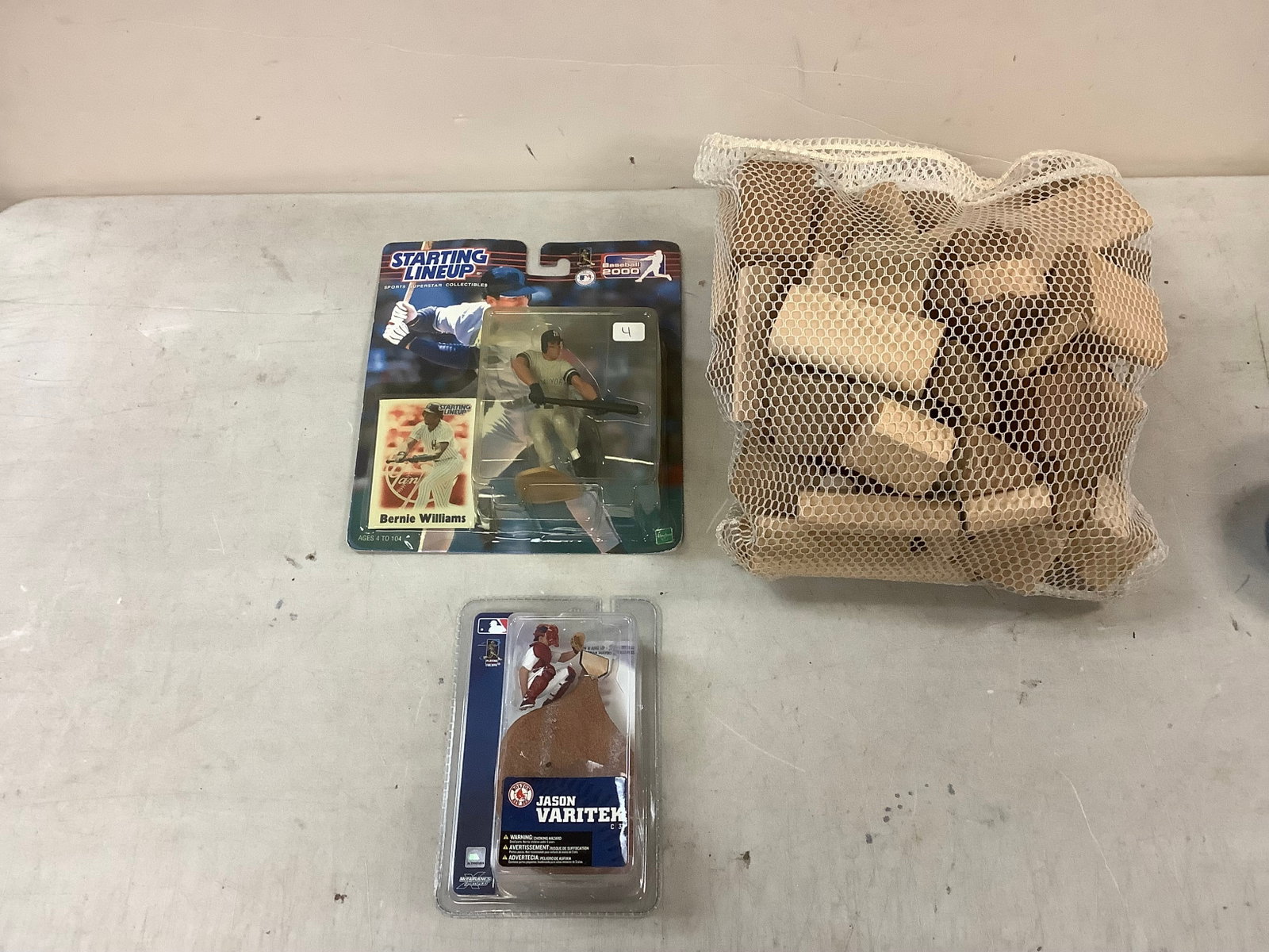 Lot of Wooden Blocks, Starting Line Up Bernie Williams Action Figure and Jason Varitek Action Figure: Lot of Wooden Blocks, Starting Line Up Bernie Williams Action Figure and Jason Varitek Action Figure