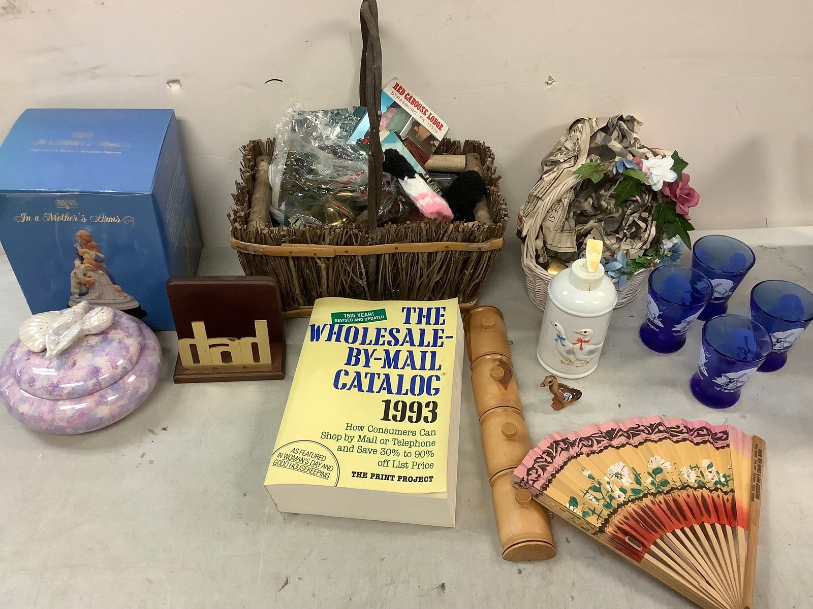 Lot of baskets,postcards,decorative hand fan, and more (1 of 1)