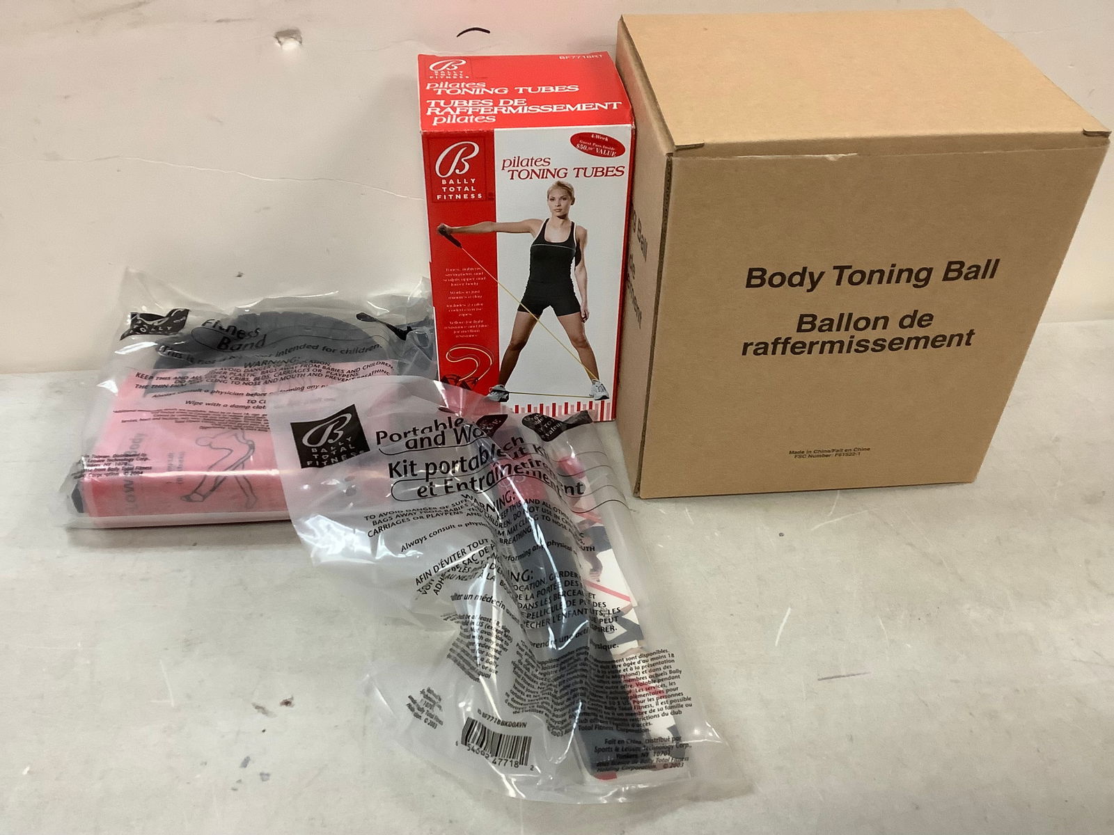 Lot of Fitness band, portable stretch and workout kit, pilates toning tubes, and body toning ball (1 of 1)