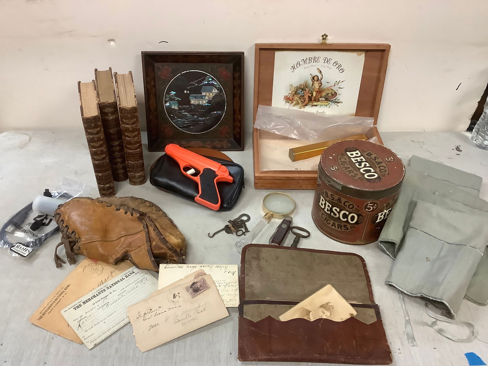 Cigar boxes, pocket knife, magnify glass, baseball glove and more (1 of 1)