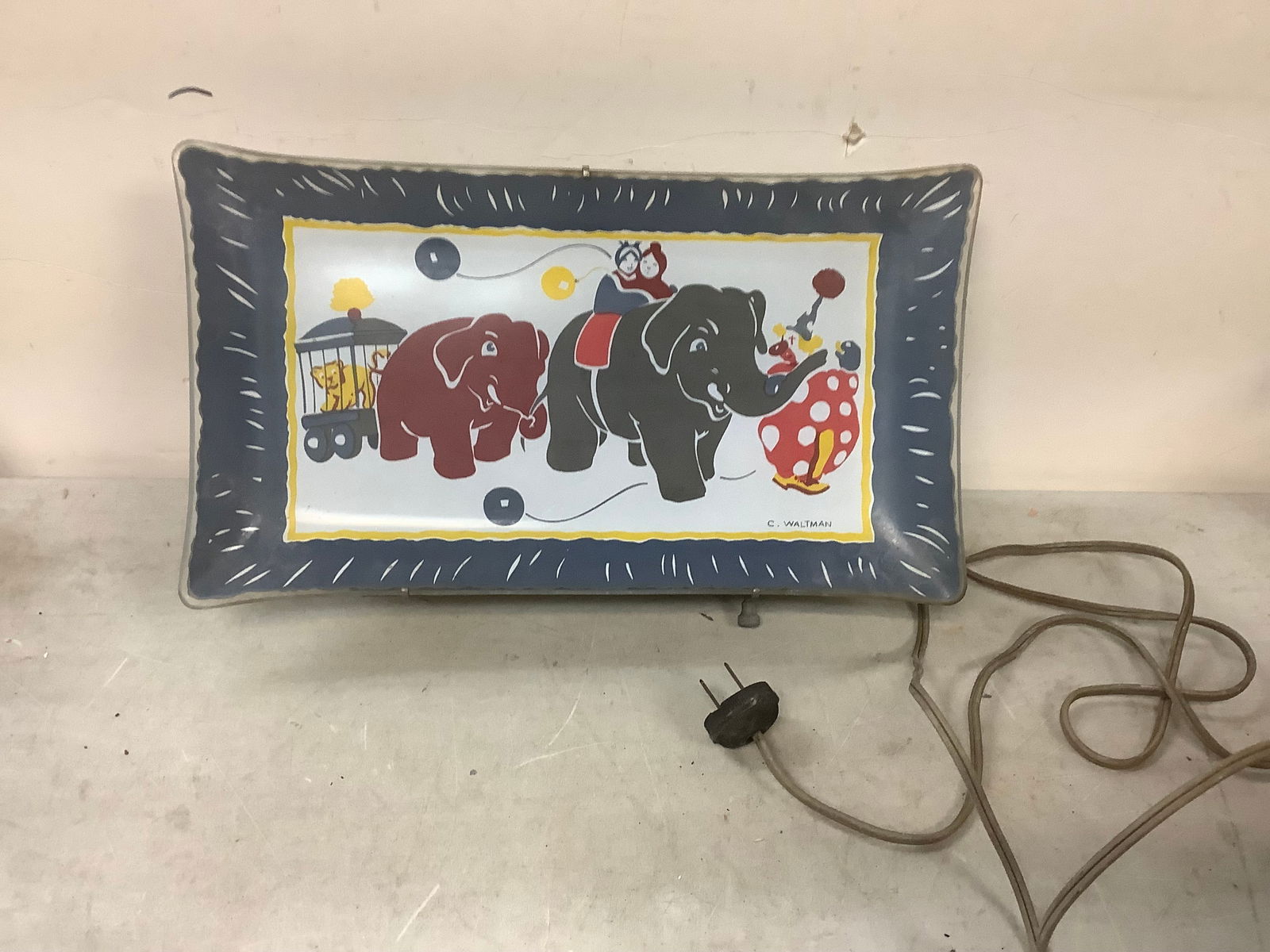 Vintage C. Waltman Circus Themed Light (untested) 7 1/2x13 (1 of 1)