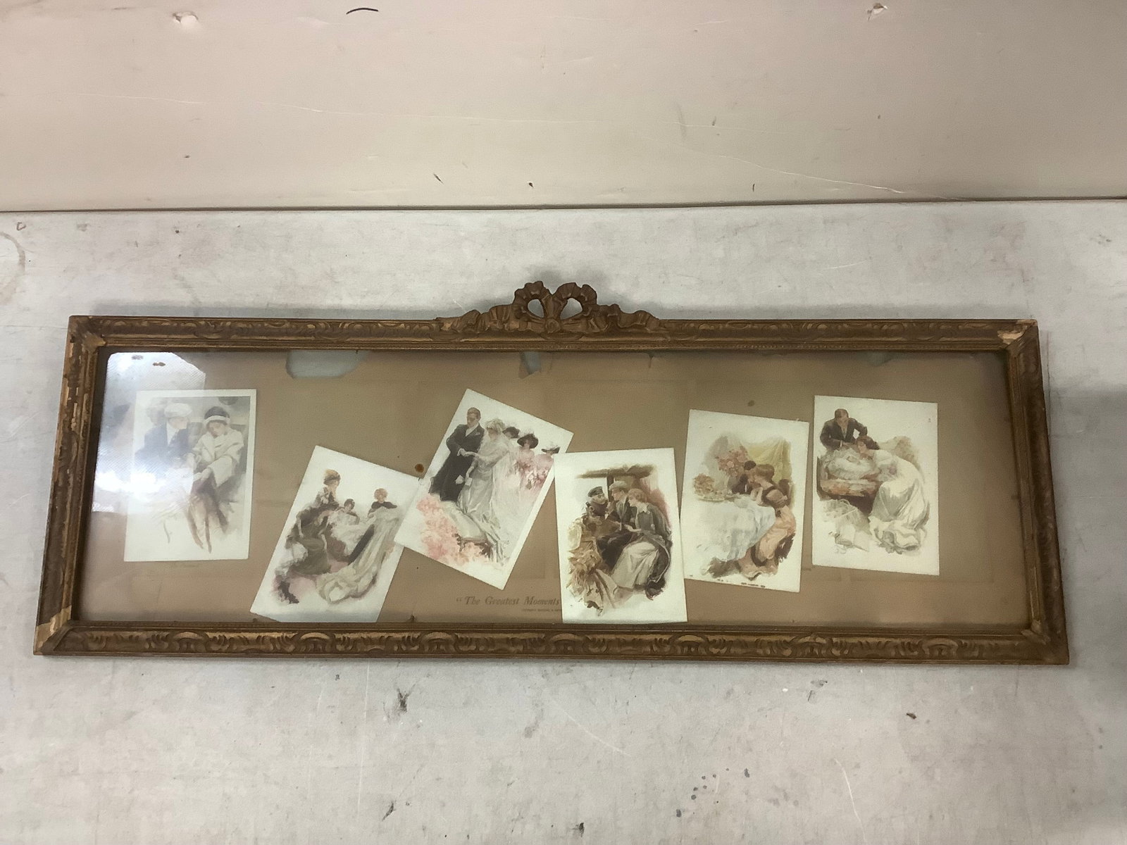 Vintage Framed "The Greatest Moments" Postcards 9 1/2x27 1/2: Vintage Framed "The Greatest Moments" Postcards 9 1/2x27 1/2