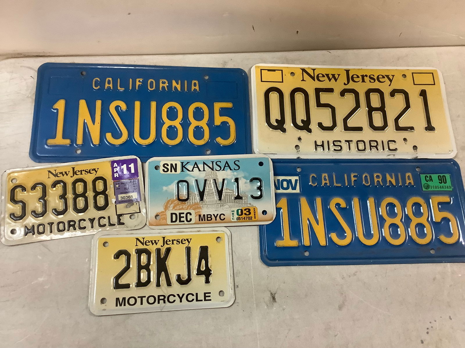 Lot of various license plates (NJ, CA, KS) (1 of 1)