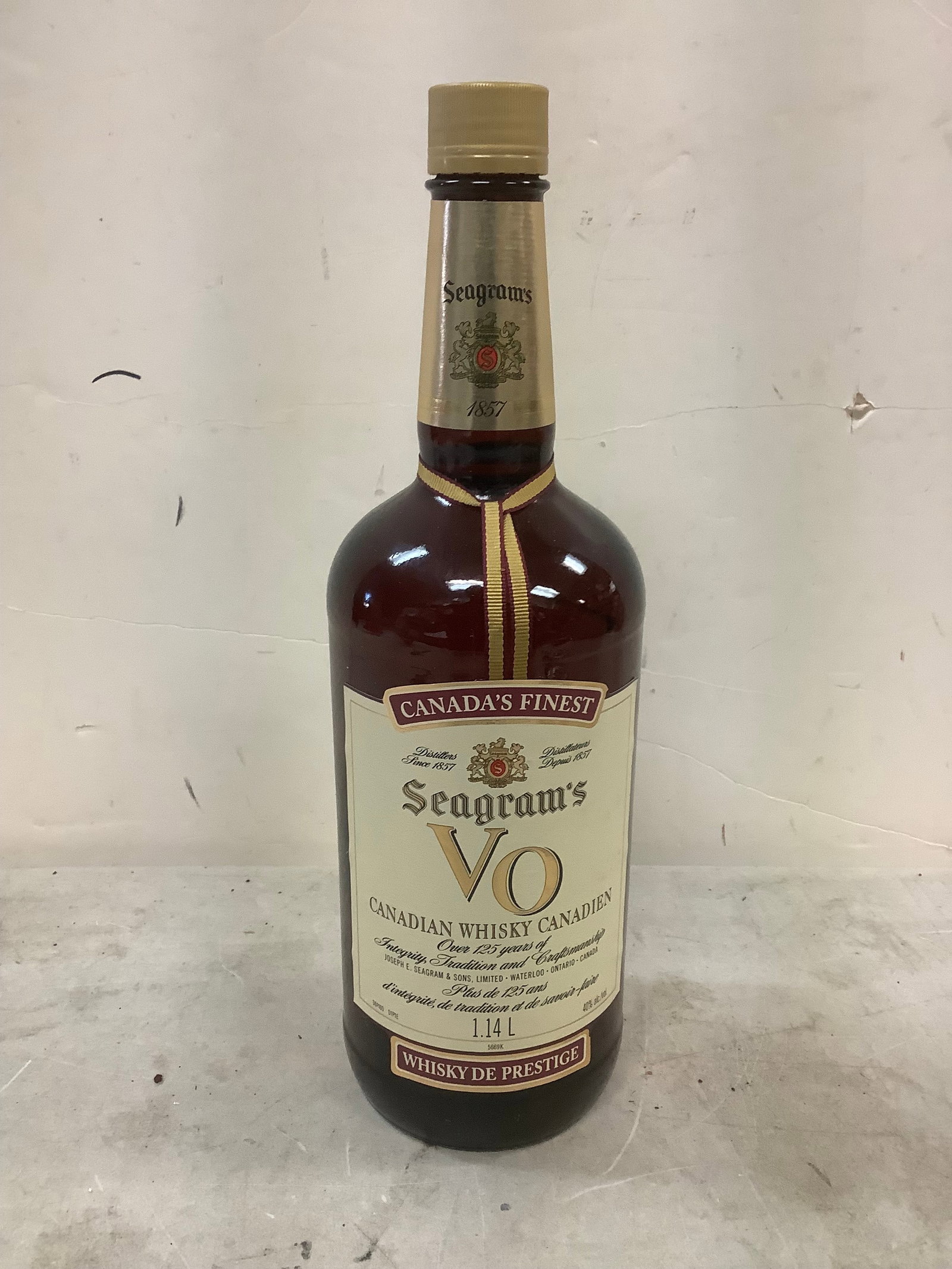 Seagram's VO Canadian Whisky (Sealed) 1.14 Liters: Any contents in bottle is Free; You are bidding on the bottle & unbroken tax stamp