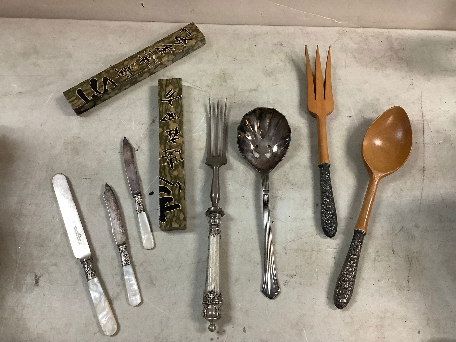 Silver Steel Fork, 1920's Chinese Puzzle, Wooden Spoons with Sterling Handles and more (1 of 1)