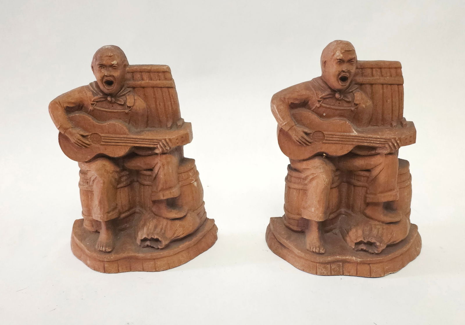 1920s 30s Clay Musician Bookends: 1920s 30s Clay Musician Bookends