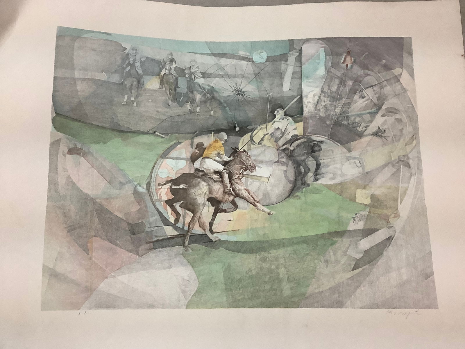 Horseback riding artwork signed by A.P. (20x26): Horseback riding artwork signed by A.P. (20x26)