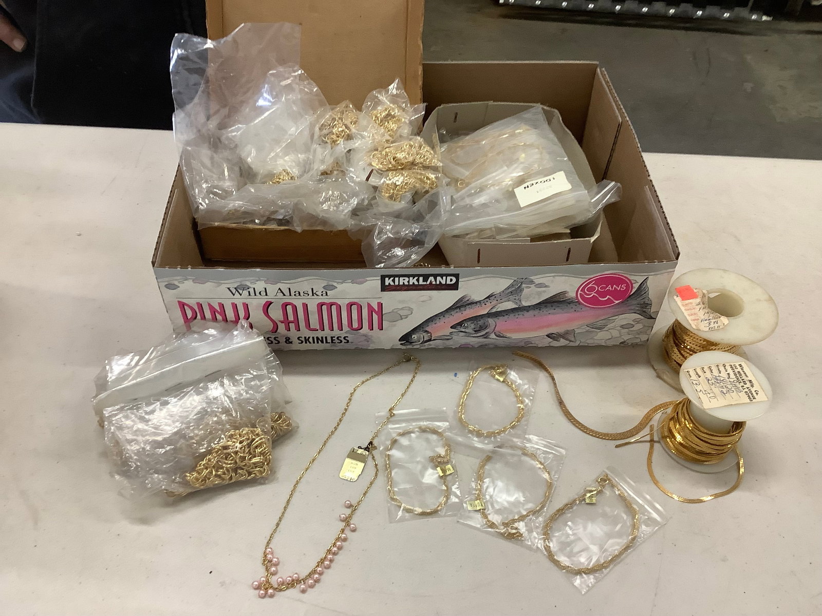Dozens of Gold Tone Chain Bracelets and Spools of Chain Stock: Dozens of Gold Tone Chain Bracelets and Spools of Chain Stock
