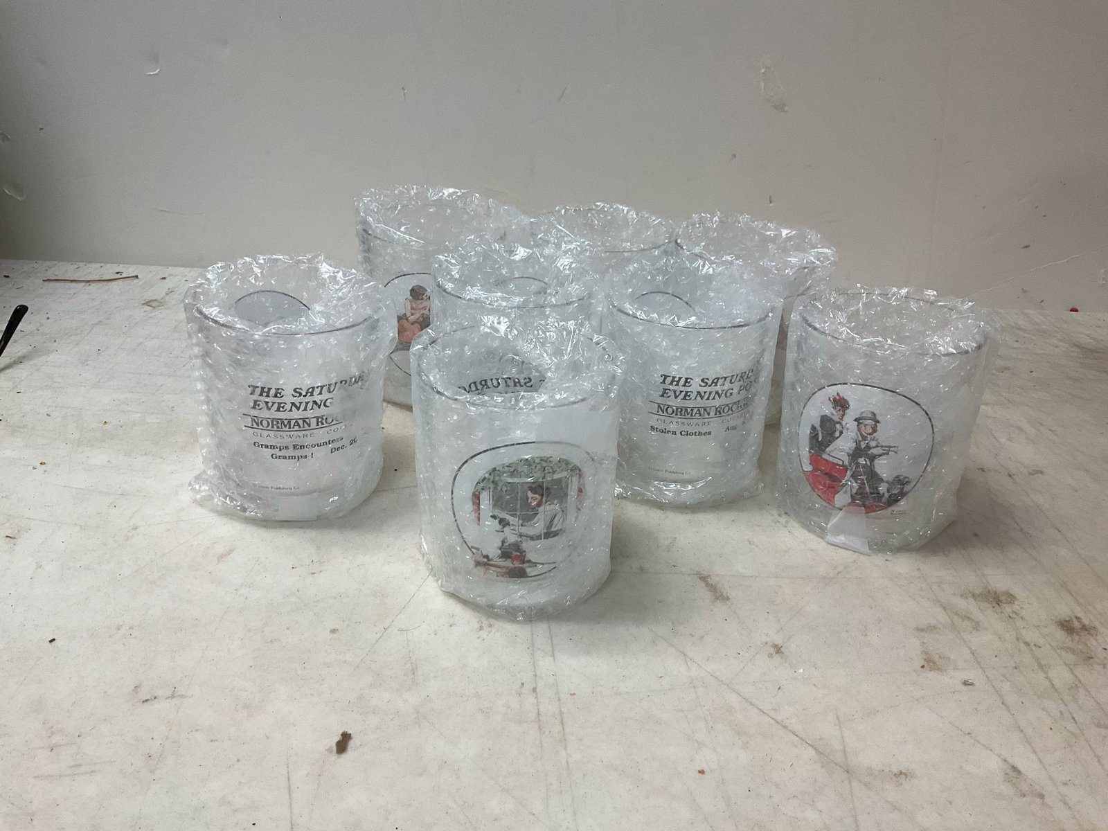 Lot of Norman Rockwell Saturday Evening Post Glasses: Lot of Norman Rockwell Saturday Evening Post Glasses