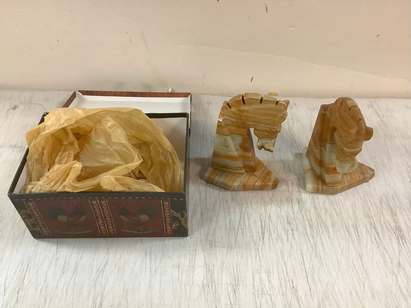 Banded Calcite Horse Carved Book Ends 5.5in. tall (1 of 1)