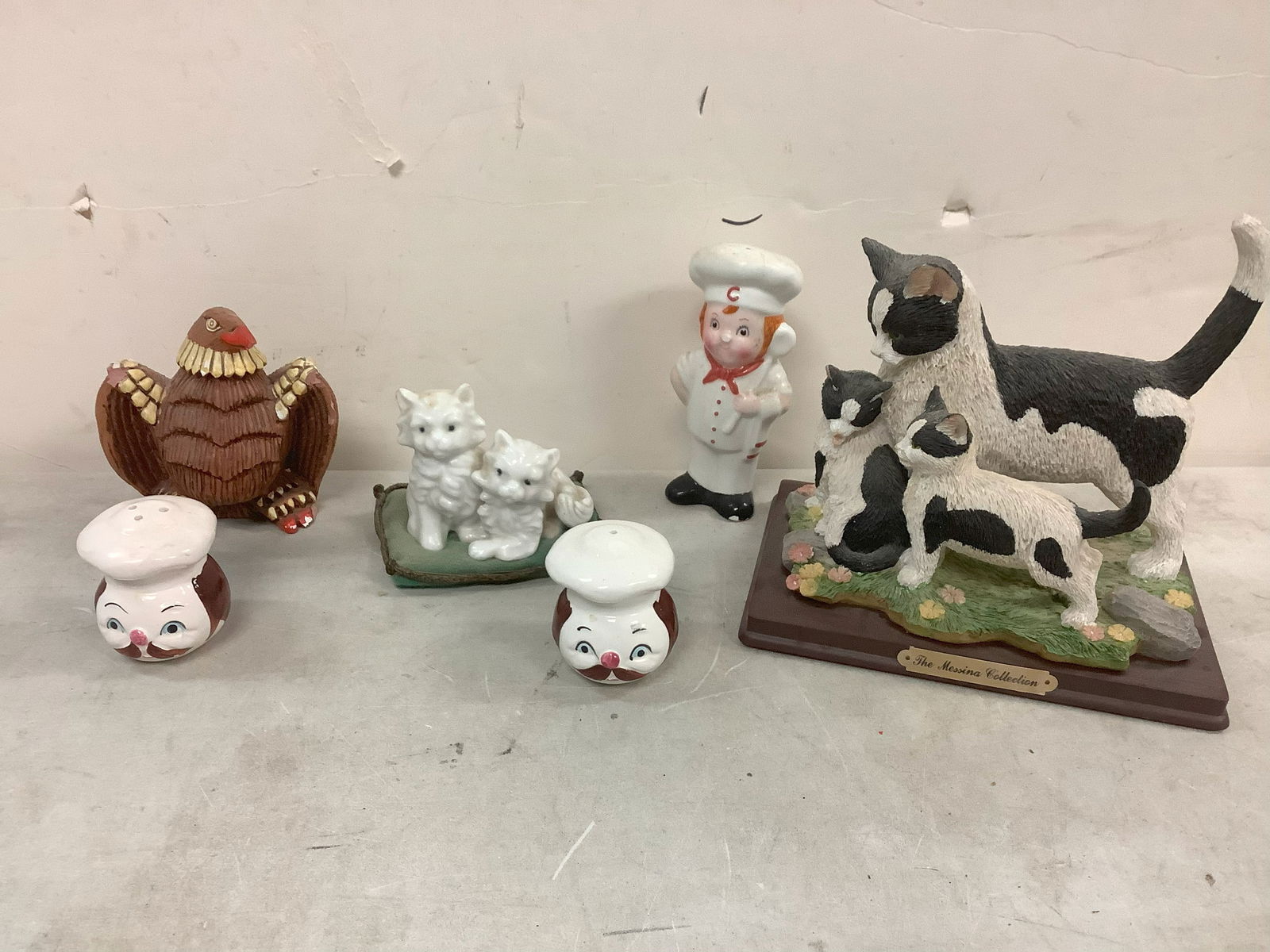 Lot of decorative ceramic pepper and salt shakers, The messina collection cats statue, and more (1 of 1)
