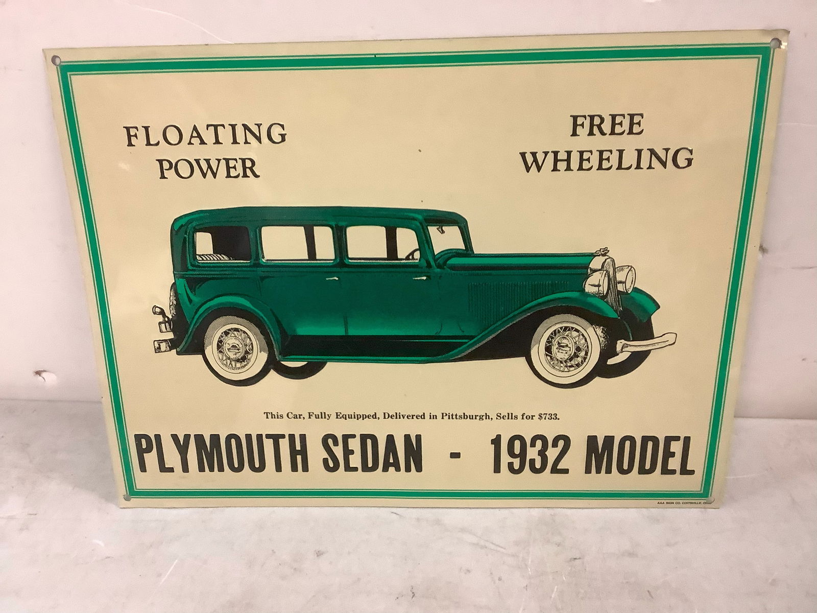 AAA Sign Co. Plymouth Sedan  1932 Model Sign 15x11 (1 of 1)