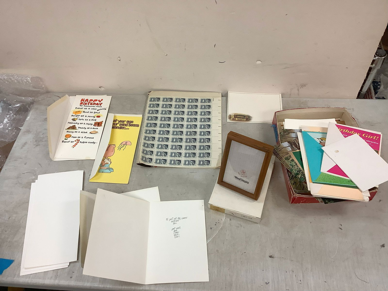 Wood Classics Picture Frame, Assorted Greeting Cards, JFK Stamps (1 of 1)