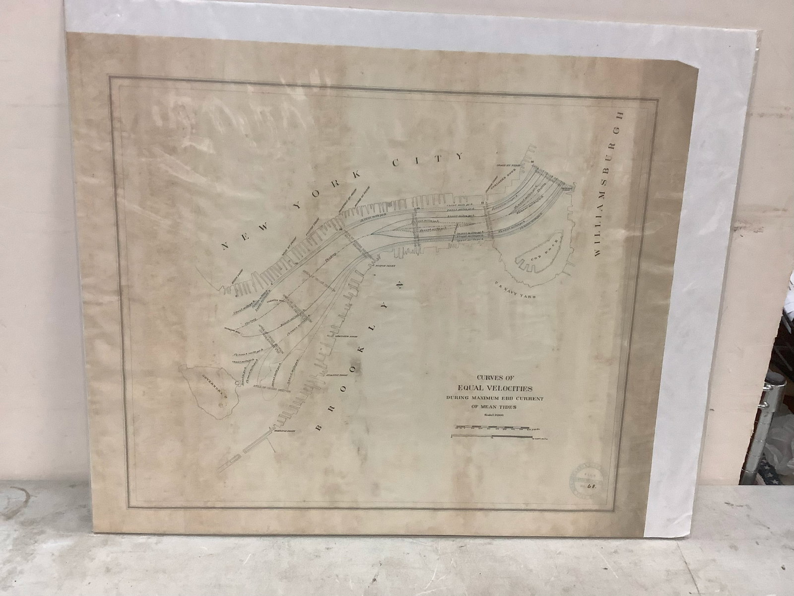 Early Chart Showing Governor's Island, US Navy Yard, Williamsburg Brooklyn 21.5x25: Early Chart Showing Governor's Island, US Navy Yard, Williamsburg Brooklyn 21.5x25