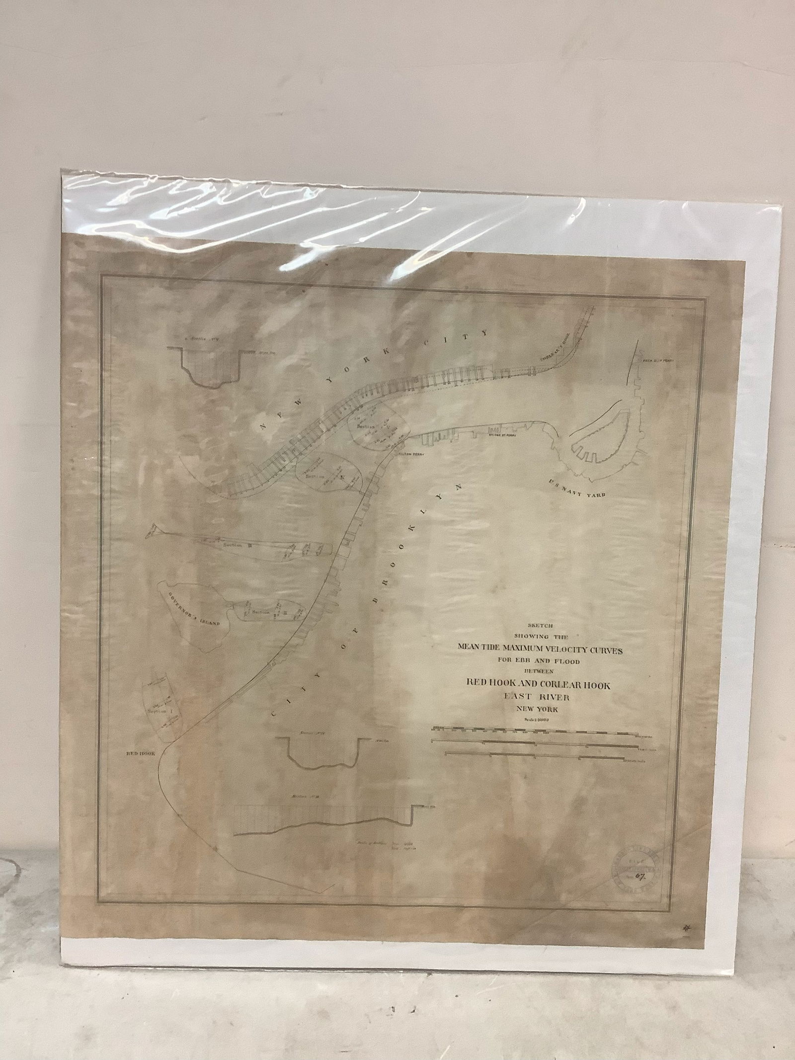 Early Nautical Tide Chart, Red Hook and Corliar Hook East River NY 24.5x23 (1 of 1)