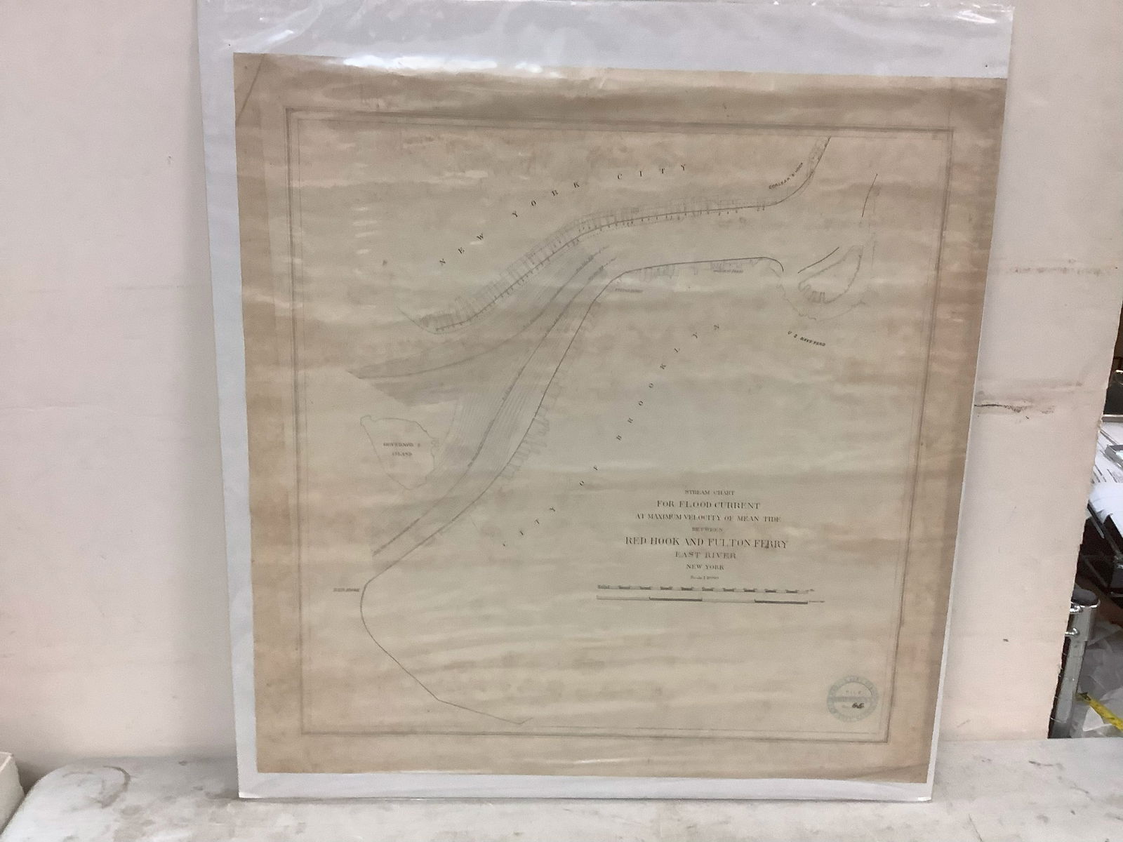 Early Flood Current Chart Bewteen Red Hook and Fulton Ferry East River, NY showing Navy Yard and (1 of 1)
