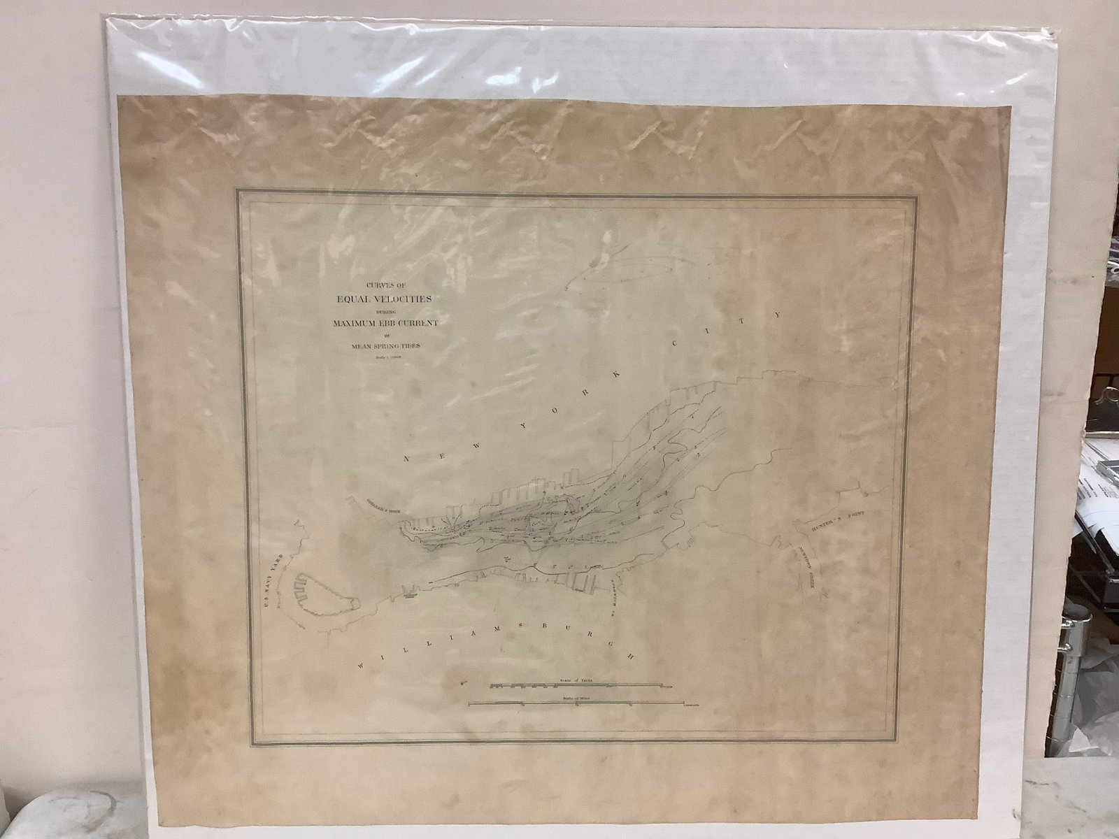 Early Tide Chart Showing US Navy Yard, Williamsburg, NYC dueing Maximum Ebb Current 25x29: Early Tide Chart Showing US Navy Yard, Williamsburg, NYC dueing Maximum Ebb Current 25x29