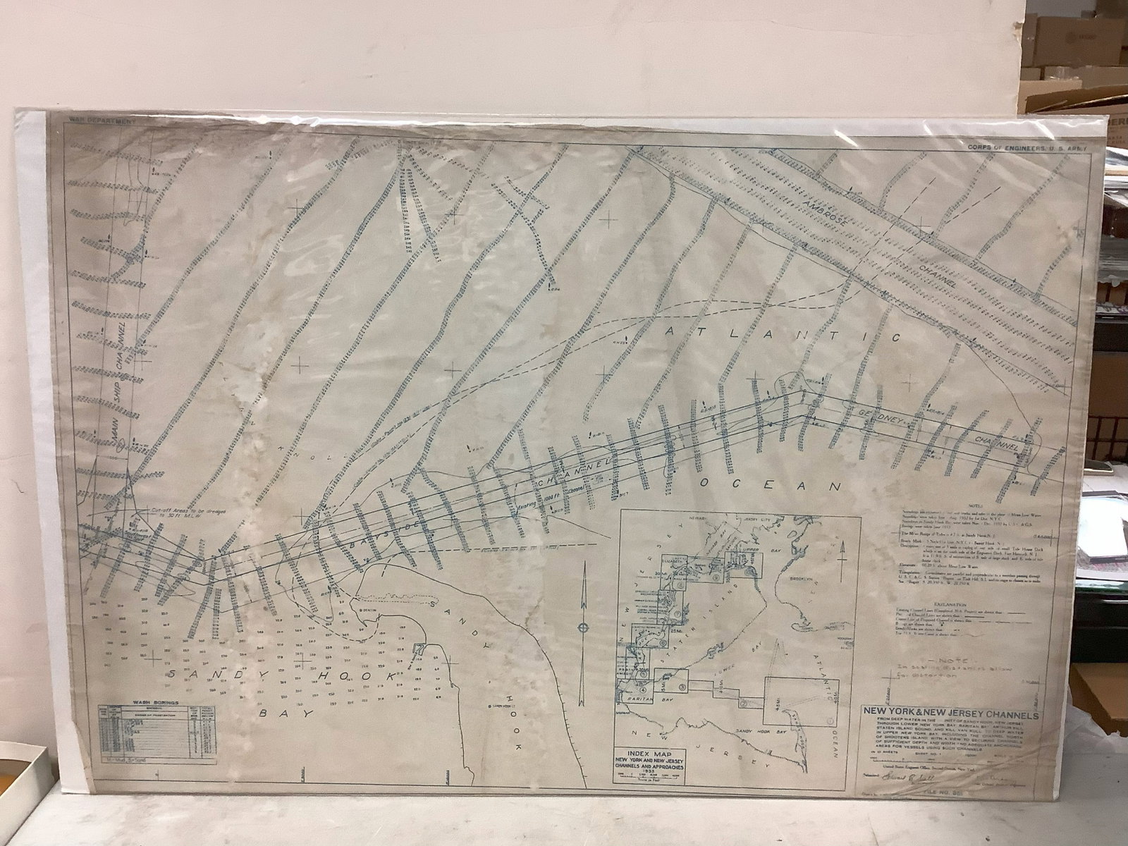 New York/New Jersey Channels on Chart dated November 1933 Showing Bayside Channel, Gedney Channel,: New York/New Jersey Channels on Chart dated November 1933 Showing Bayside Channel, Gedney Channel, Sandy Hook Bay 27.5x40