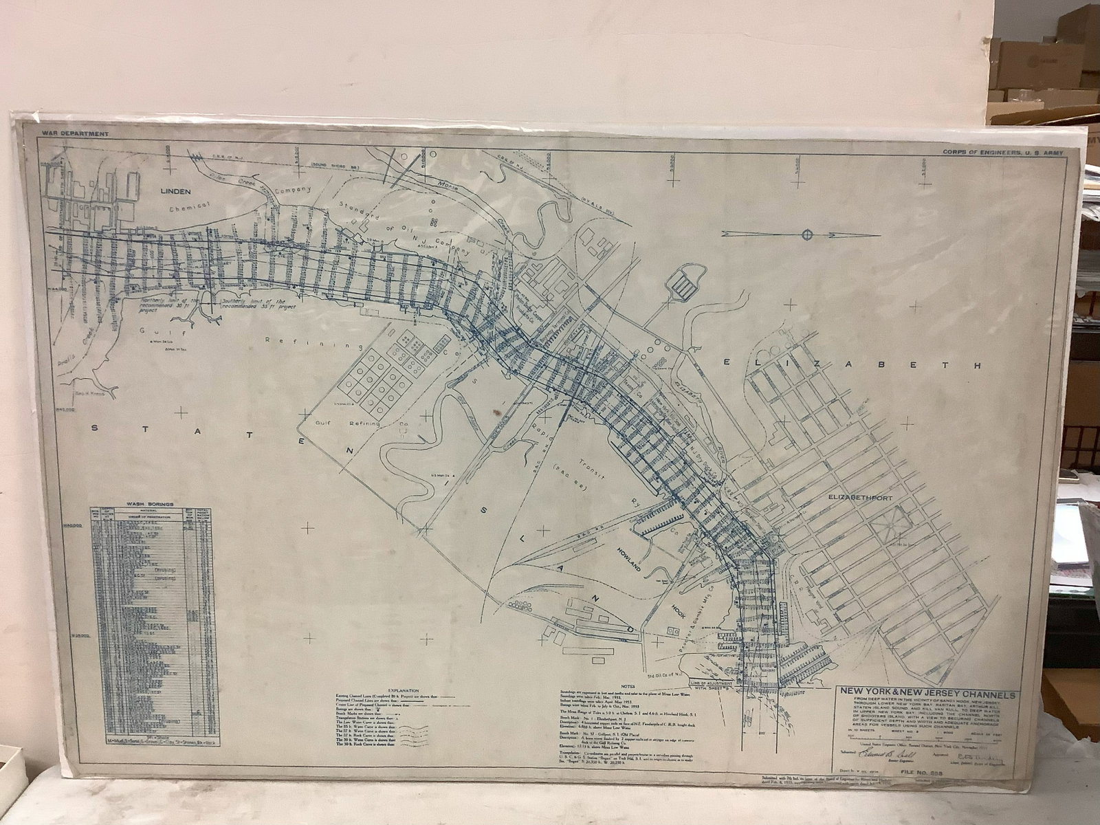 New York/New Jersey Channels on Chart dated November 1933 Showing Elizabeth Port, Old Place Creek,: New York/New Jersey Channels on Chart dated November 1933 Showing Elizabeth Port, Old Place Creek, NJ Dry Dock Co. and Staten Island 27x41