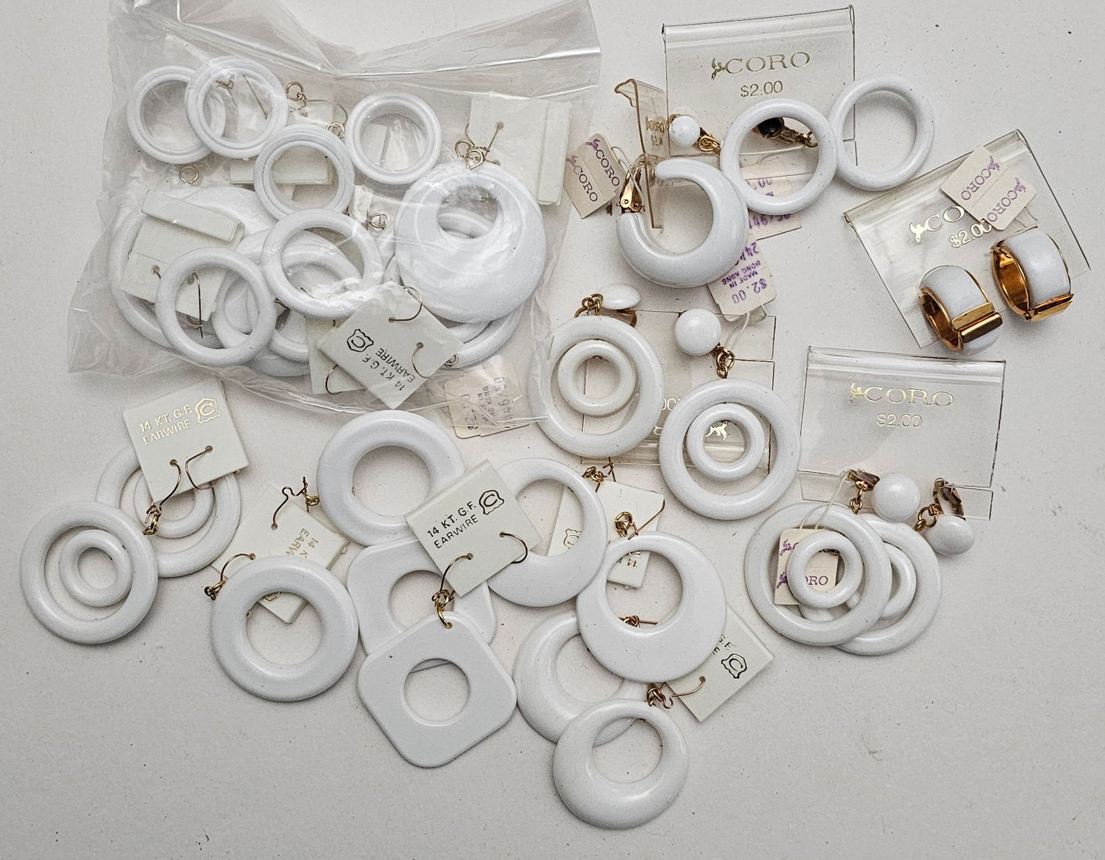 Mid Mod White Coro and 14KT GF Wire White Earrings NOS: Mid Mod White Coro and 14KT GF Wire White Earrings NOS