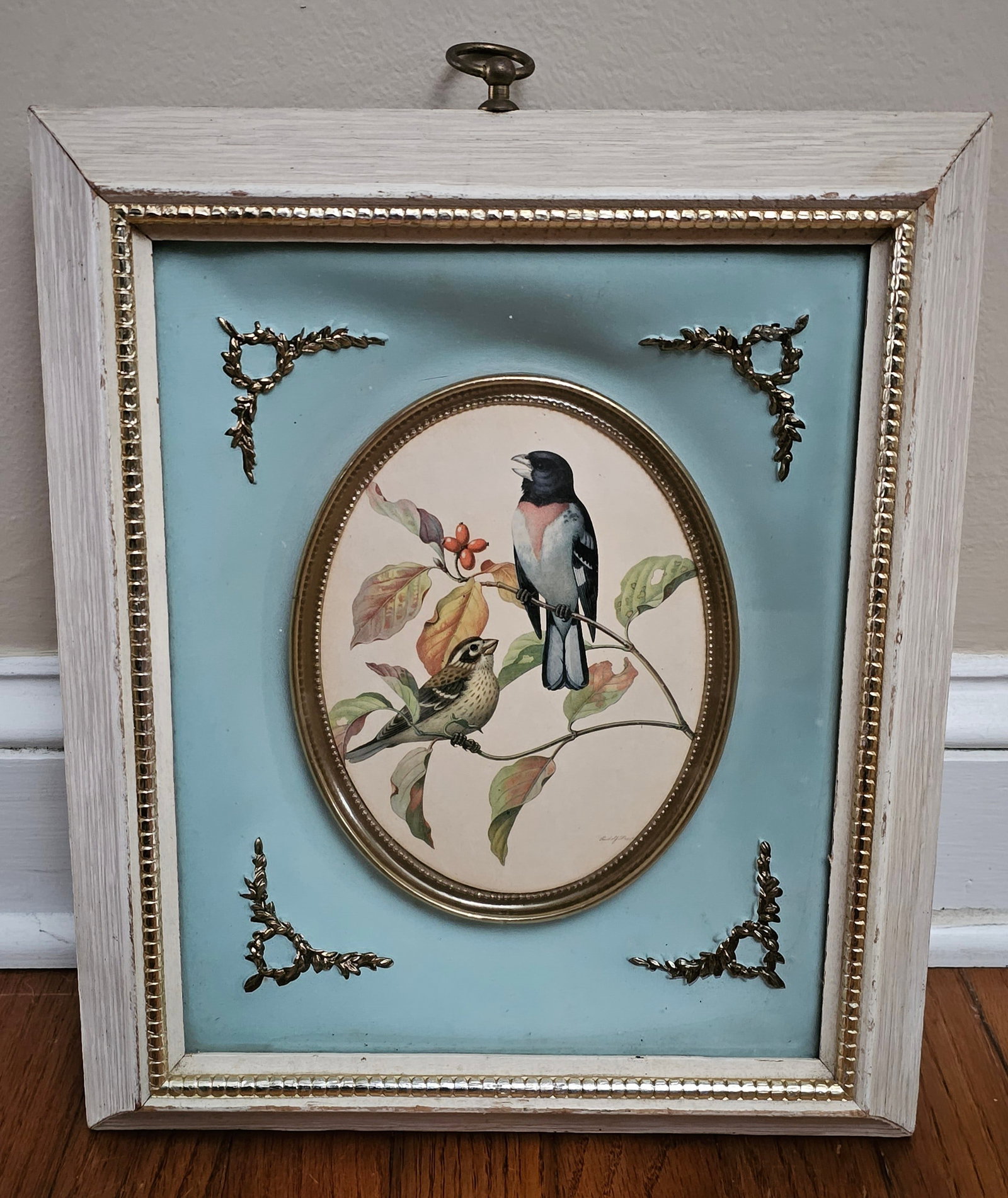 Vintage Framed Bird Art by Rudolph Freund: total size 13.5x11.5"