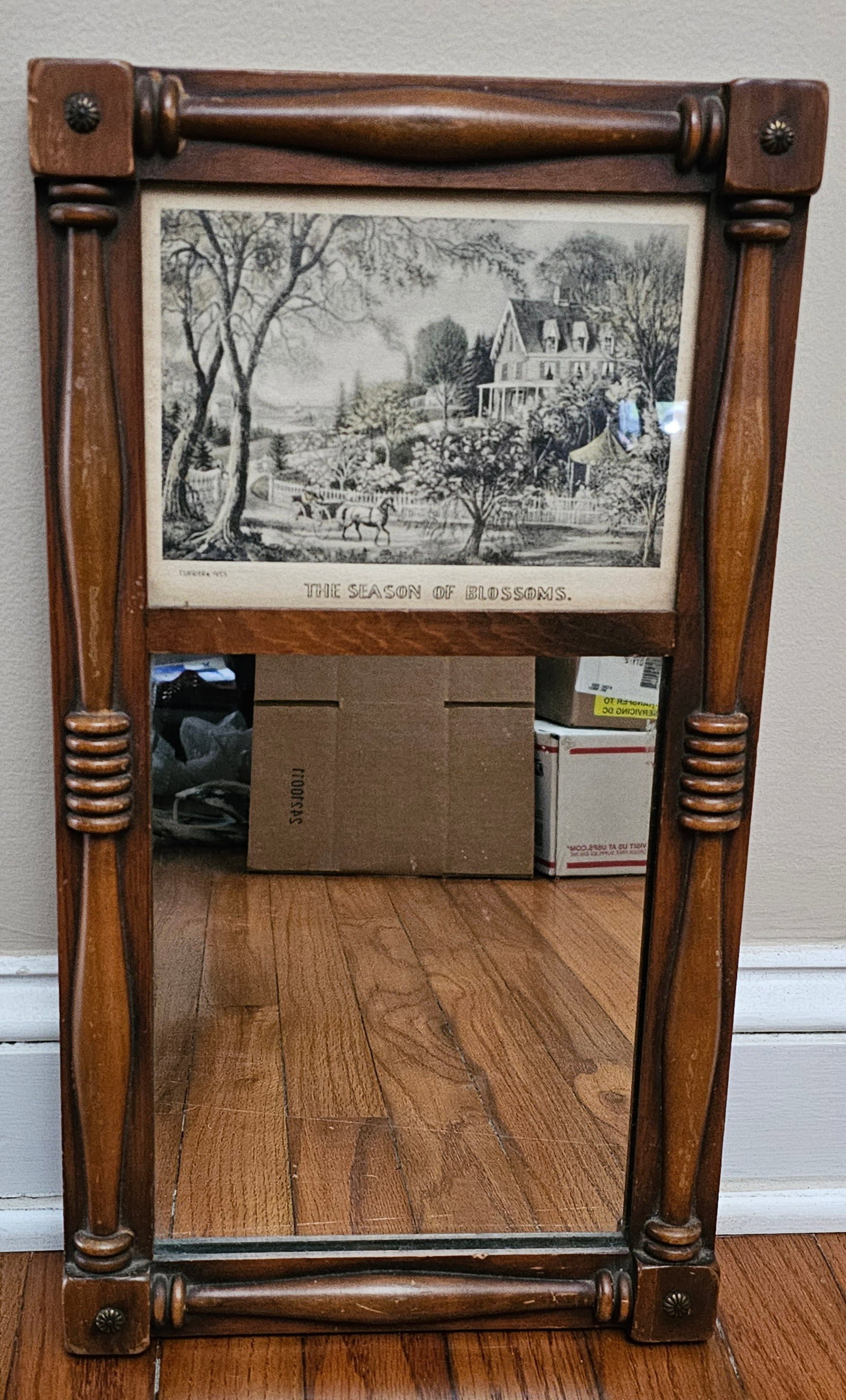 Vintage Wall Mirror with Currier Ives Graphic 19x11": Vintage Wall Mirror with Currier Ives Graphic 19x11"