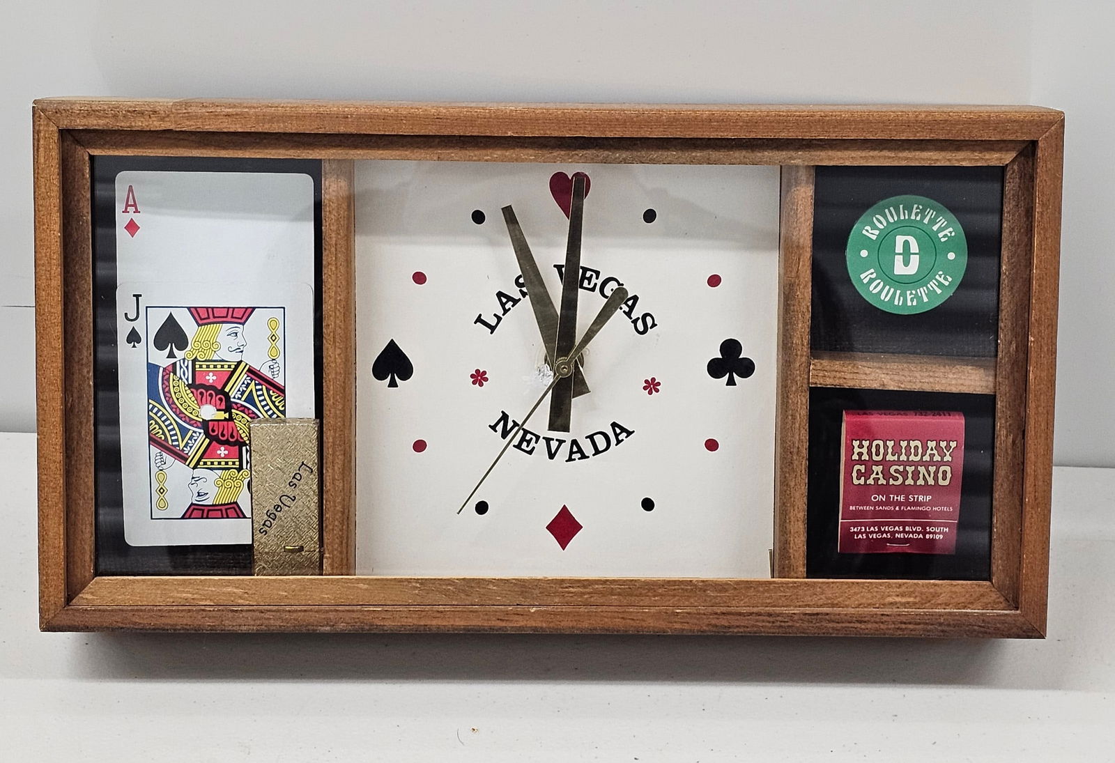 Vintage Las Vegas Novelty Shadowbox Clock: 7x12x2"