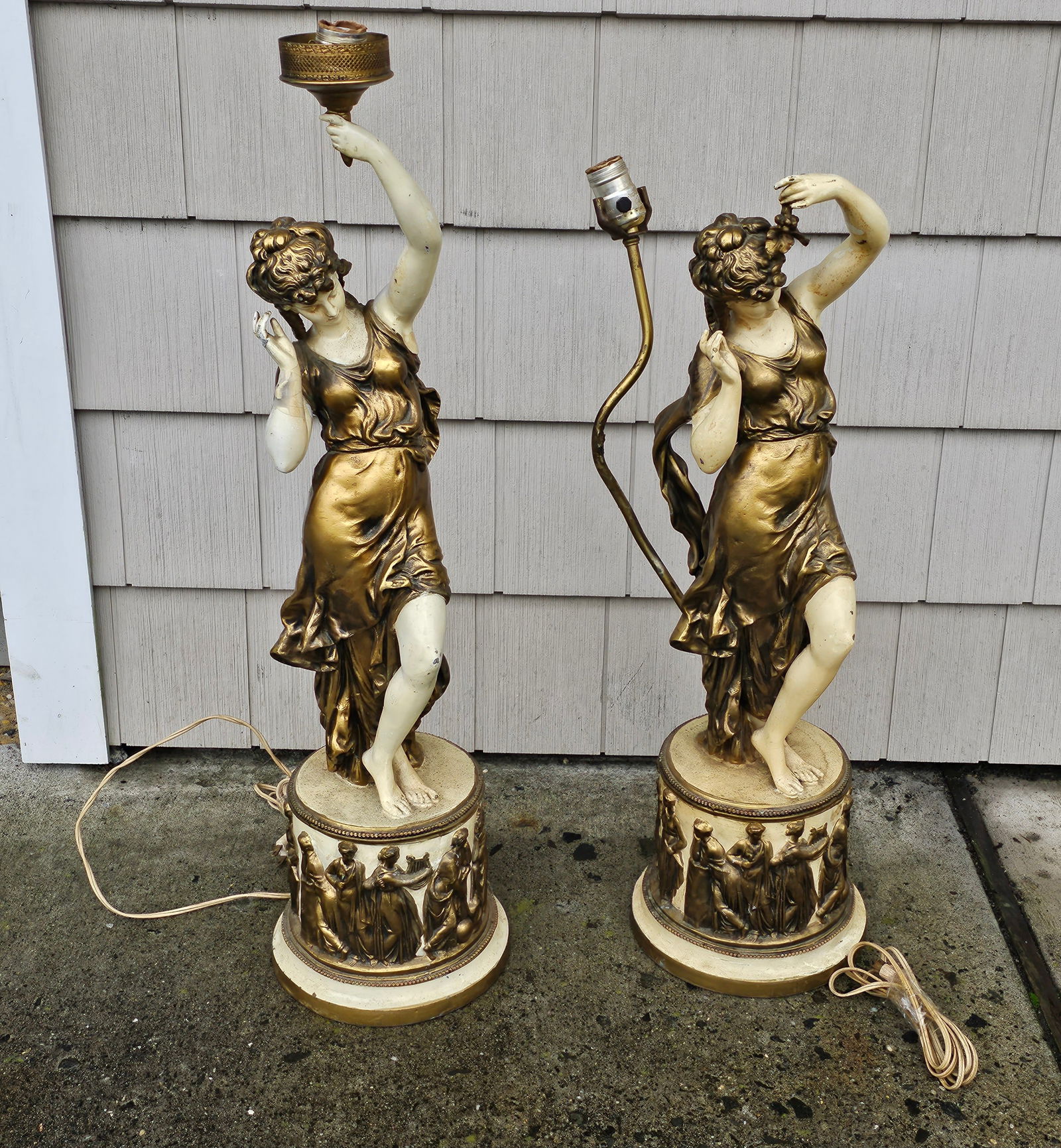 Vintage Figural Goddess Lamp Pair 32" total height (1 of 2)