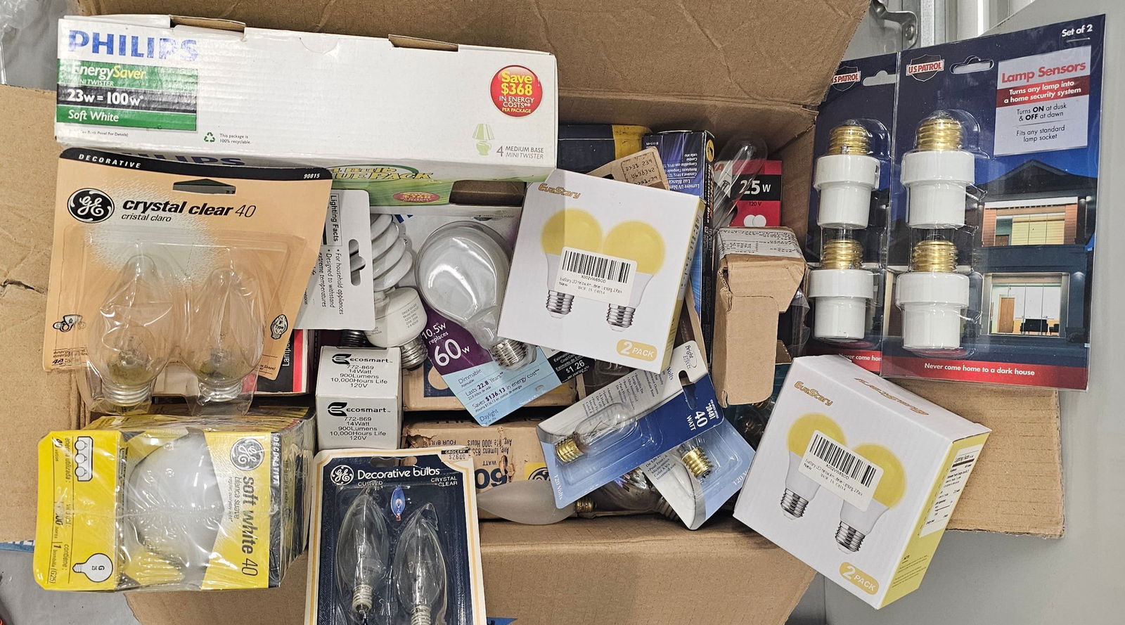 Box of Light Bulbs and 2 packs light sensors (1 of 1)