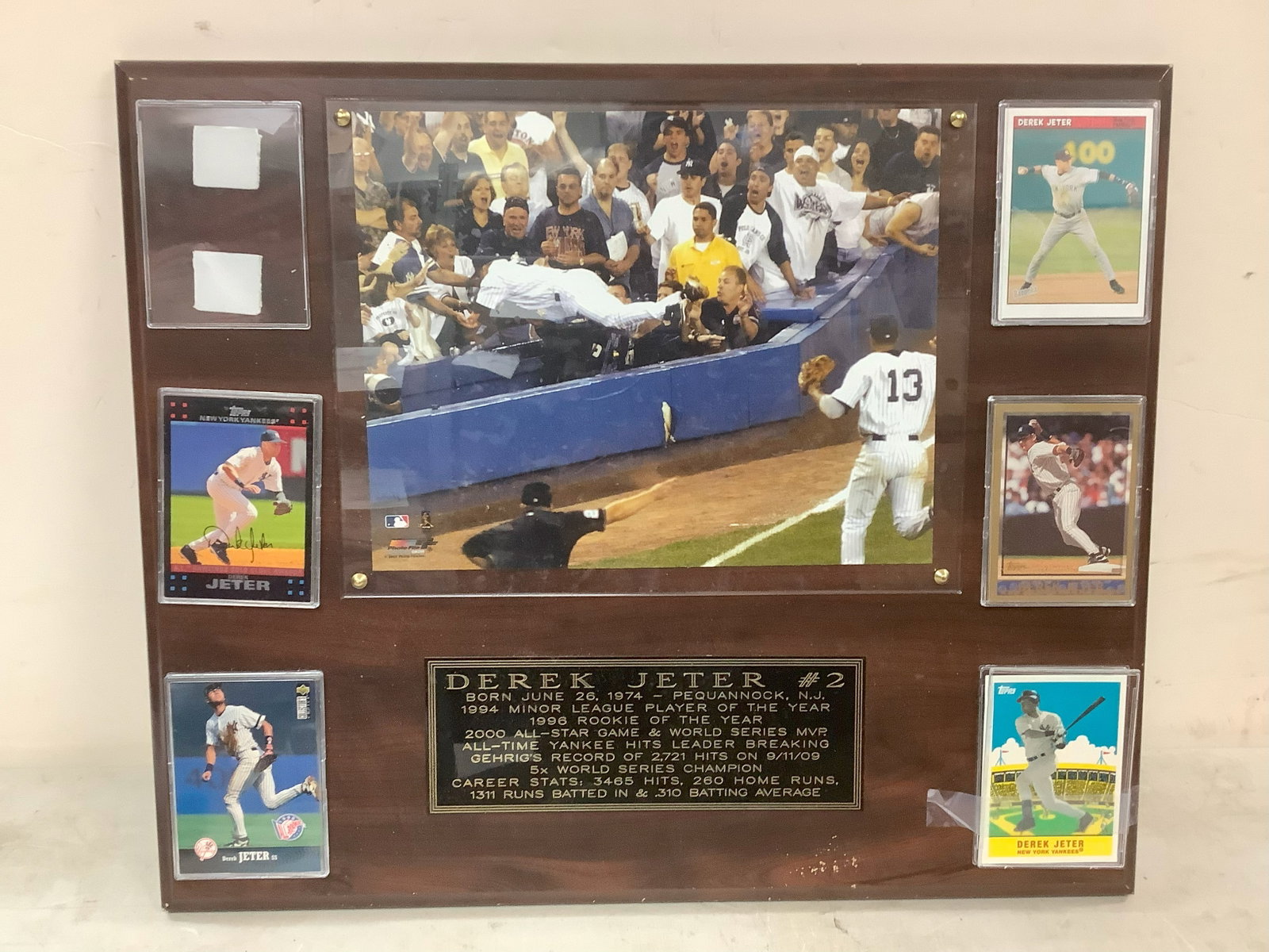 Derek Jeter #2 Bio & Stats Wood Plaque with Cards and Picture 15x18: Derek Jeter #2 Bio & Stats Wood Plaque with Cards and Picture 15x18