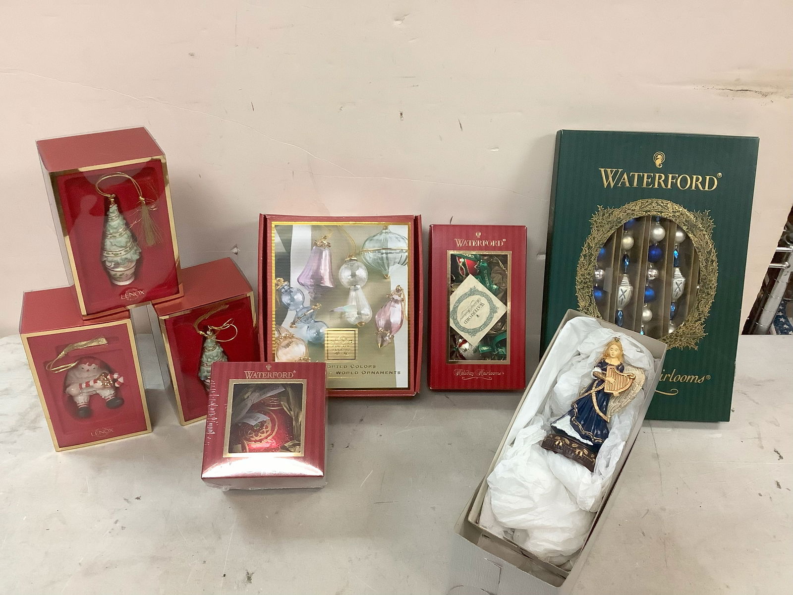Lenox Christmas Ornaments in boxes, Waterford Christmas Ornaments in boxes, Angel, Bell and Santa (1 of 1)