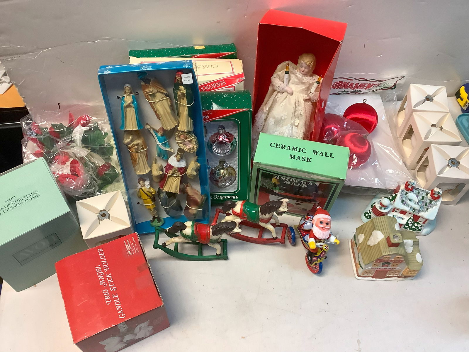 Hand Decorated Glass Christmas Ornaments, Snowman, Trio Abgel Candle Stick Holders, Angel Light Up (1 of 1)