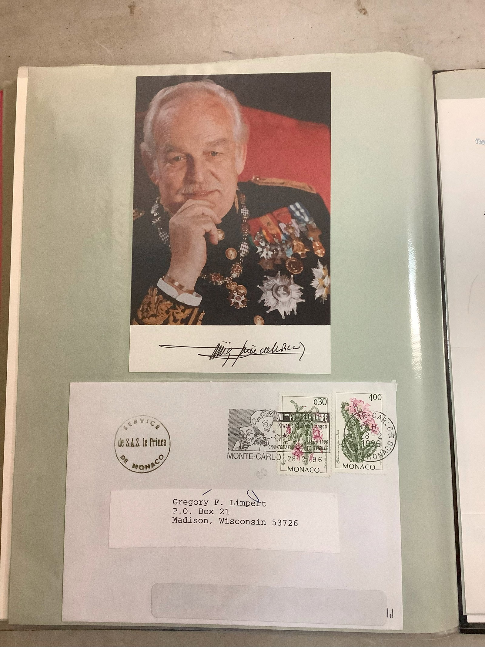 Autographed Headshot with Postmarked Envelope Monaco 4x6 (1 of 1)