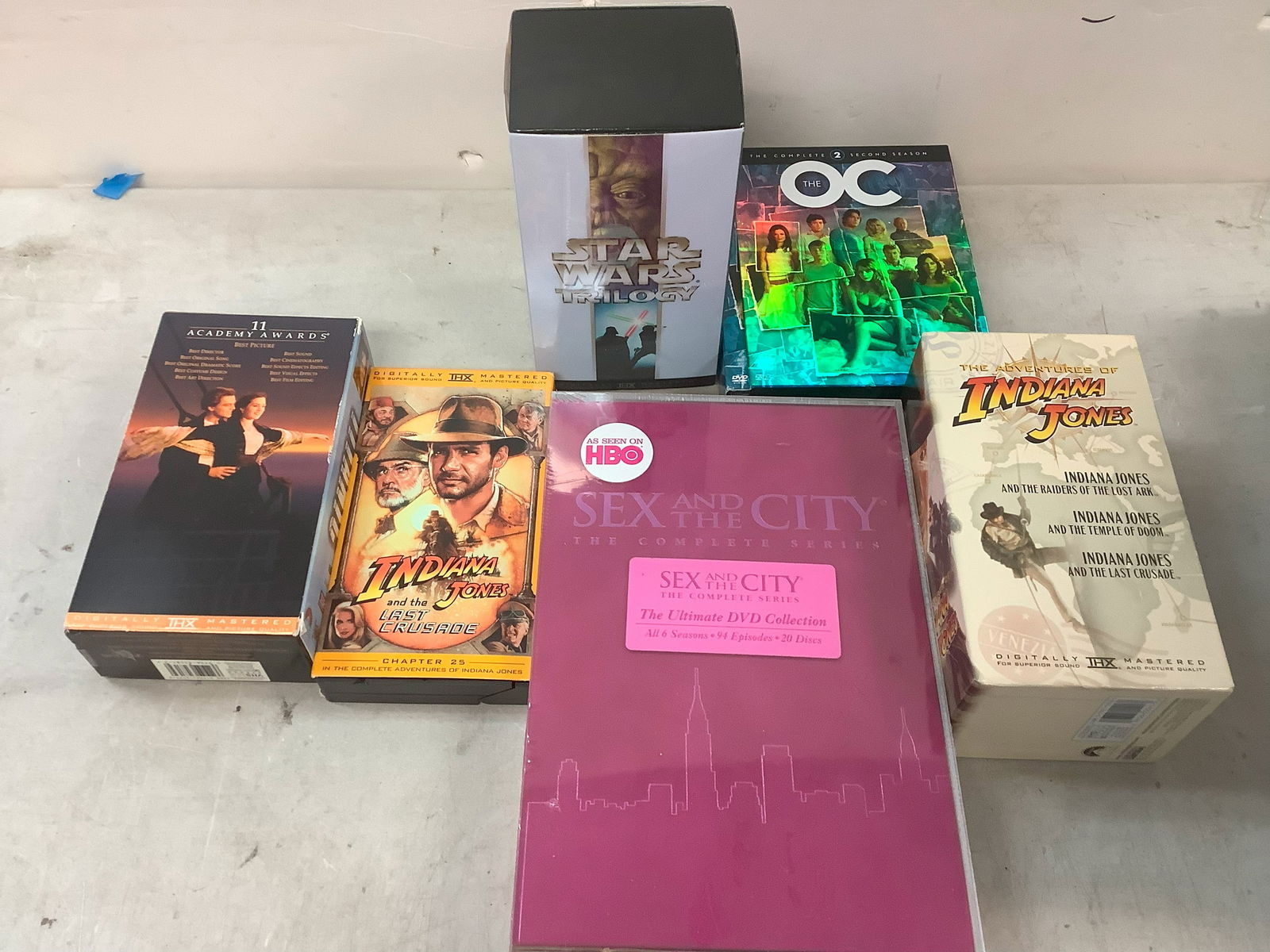 Star Wars Trilogy VHS in box, Sex and the City Complete Series DVD Collection in case, Indiana Jones (1 of 1)