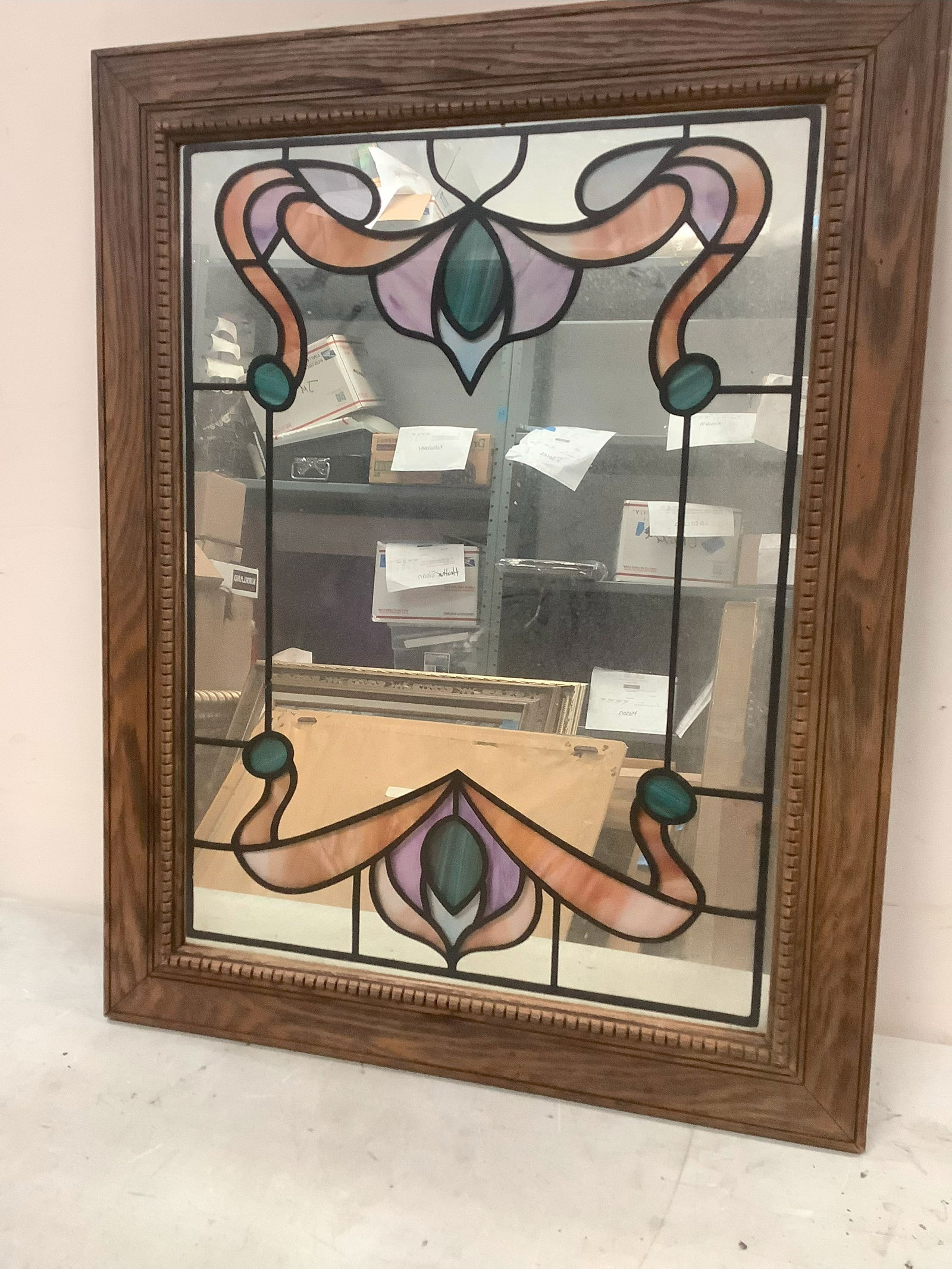 Vintage Framed Wall Mirror with Stained Glass 22.5x27 (1 of 1)