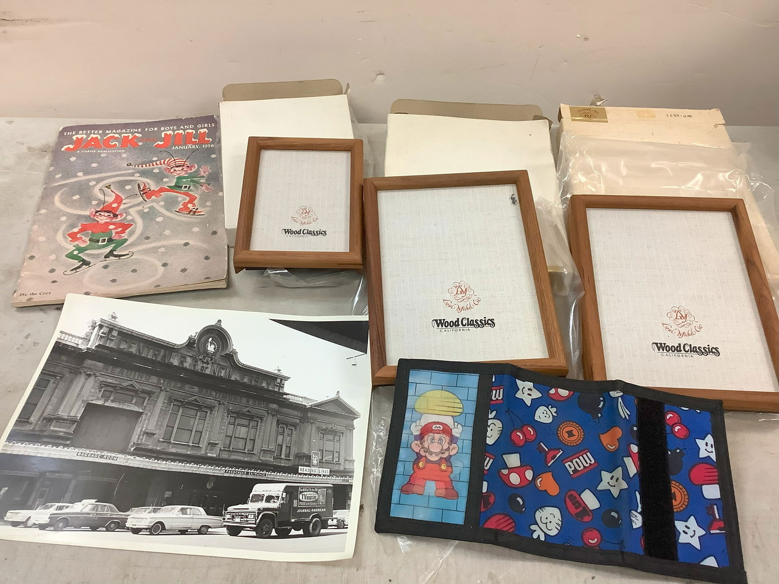 Lot of wood classics california frames, velcro wallet, Jack and jill magazine, and more: Lot of wood classics california frames, velcro wallet, Jack and jill magazine, and more