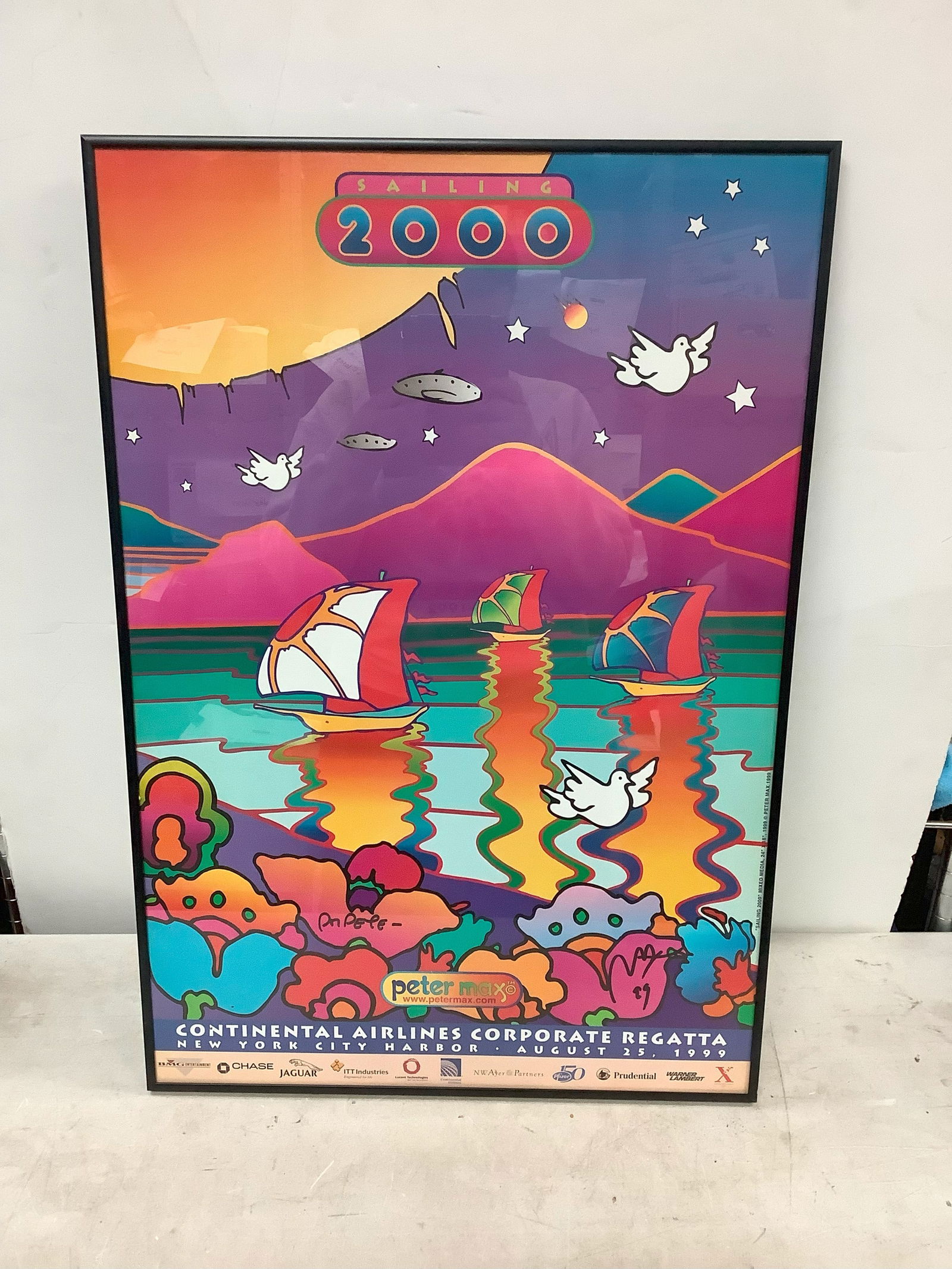 Signed Peter Max Advertising Poster Framed 1999 27x19 (1 of 1)