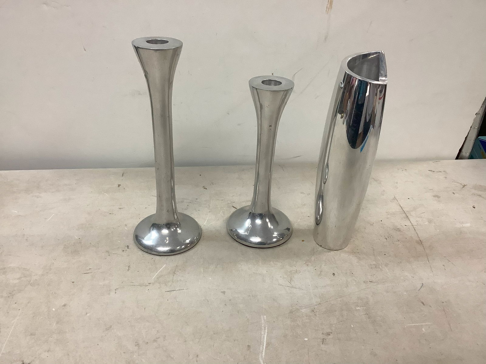 Nambe Studio Silver Metal Vase, Silver Candlestick Holders (1 of 1)