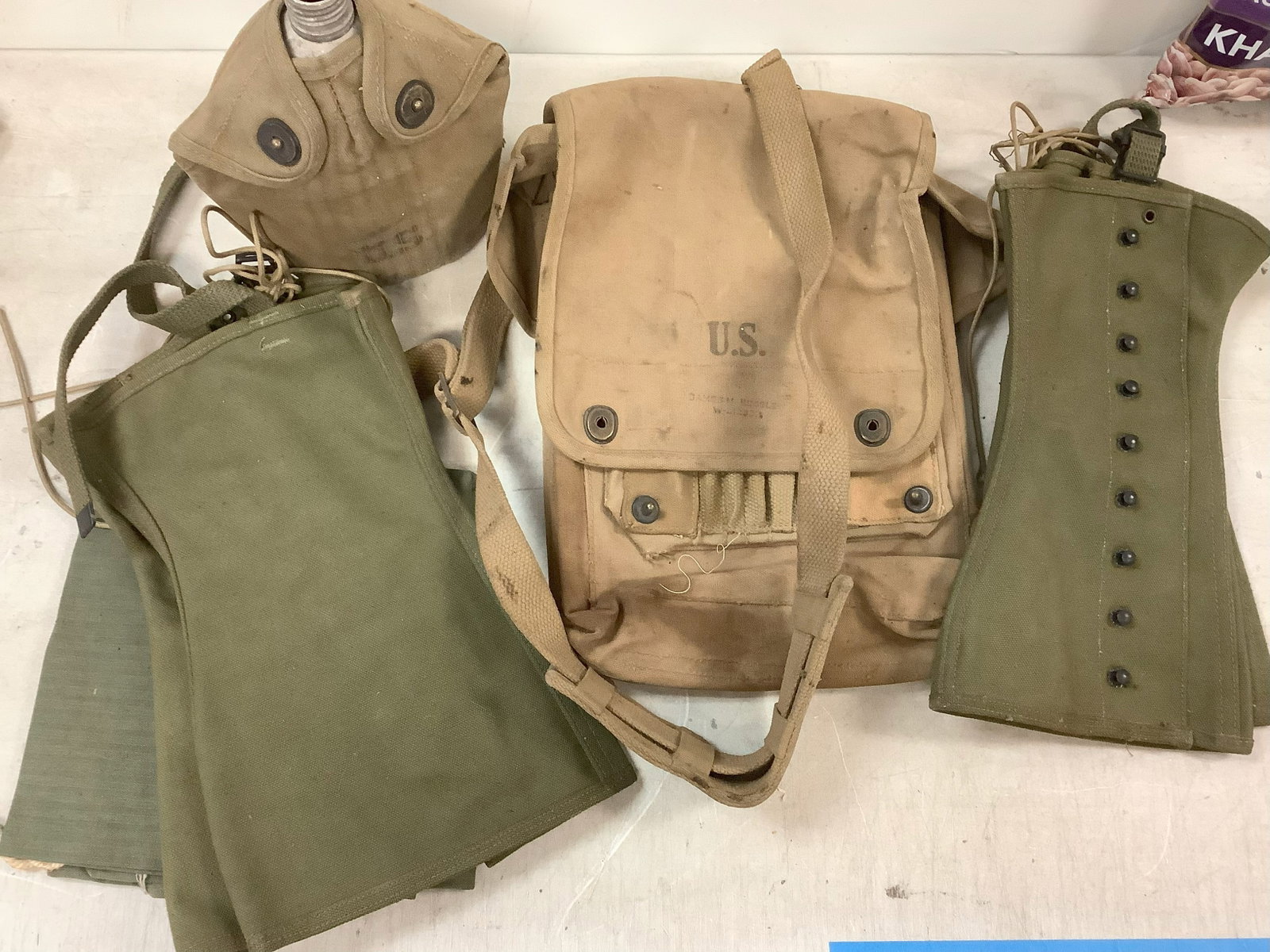 Vintage US Military Canteen, Vinatge Military Over Shoulder Carry Bag, Vintage Military Boot: Vintage US Military Canteen, Vinatge Military Over Shoulder Carry Bag, Vintage Military Boot Leggings