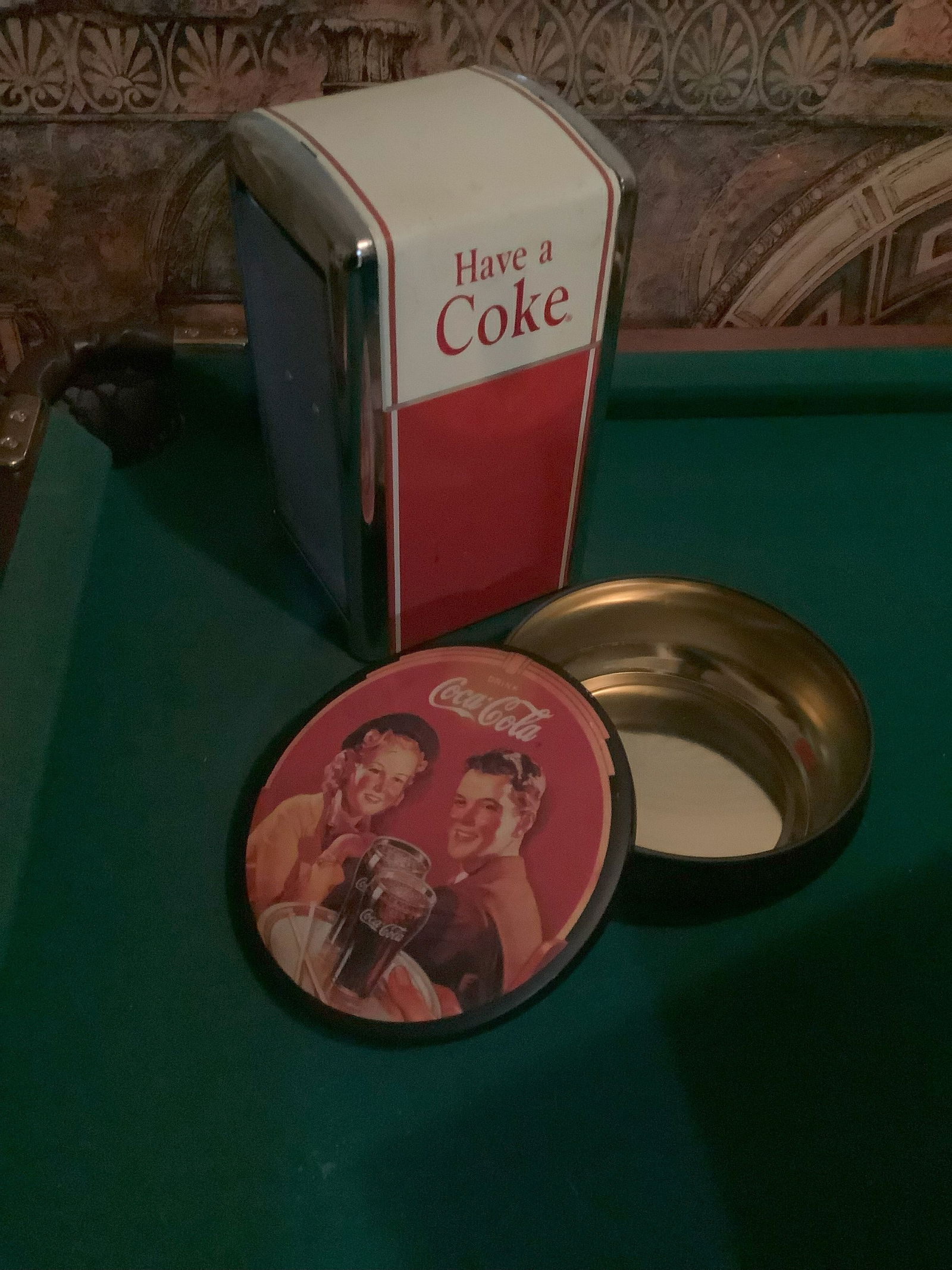 Vintage 1988 The Coca-Cola Company Collectible Tin with Lid and 1992 Coca-Cola Napkin Dispenser (1 of 1)
